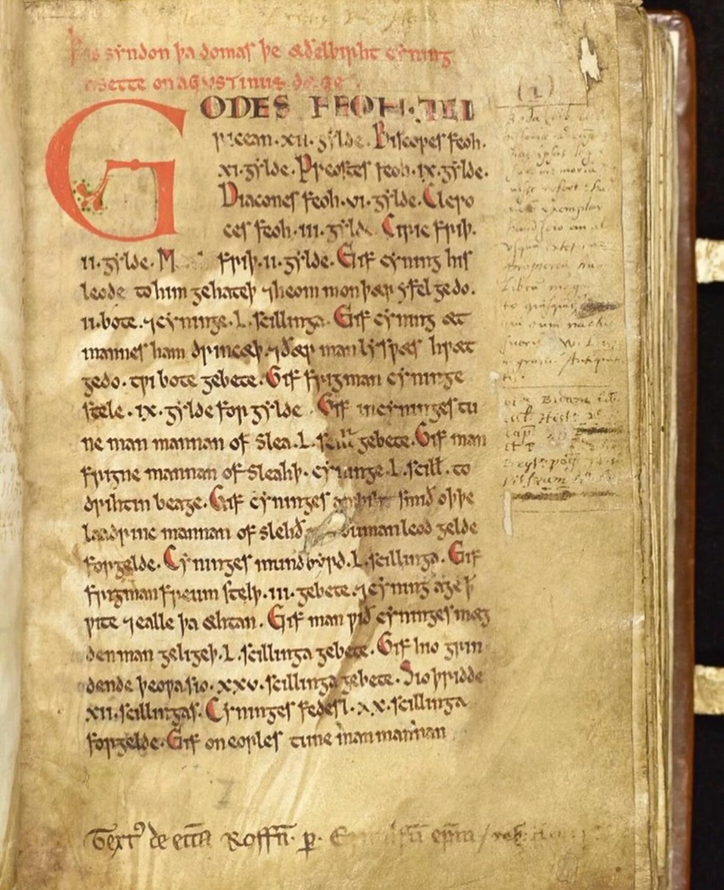 Anglo-Saxon - The first code of English law. This is the Textus ...