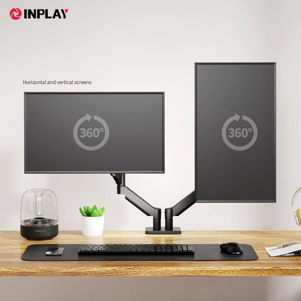 Inplay KMT-3 Dual Monitor Mount Adjustable | 180° Swivel, Tilt, 360 ...