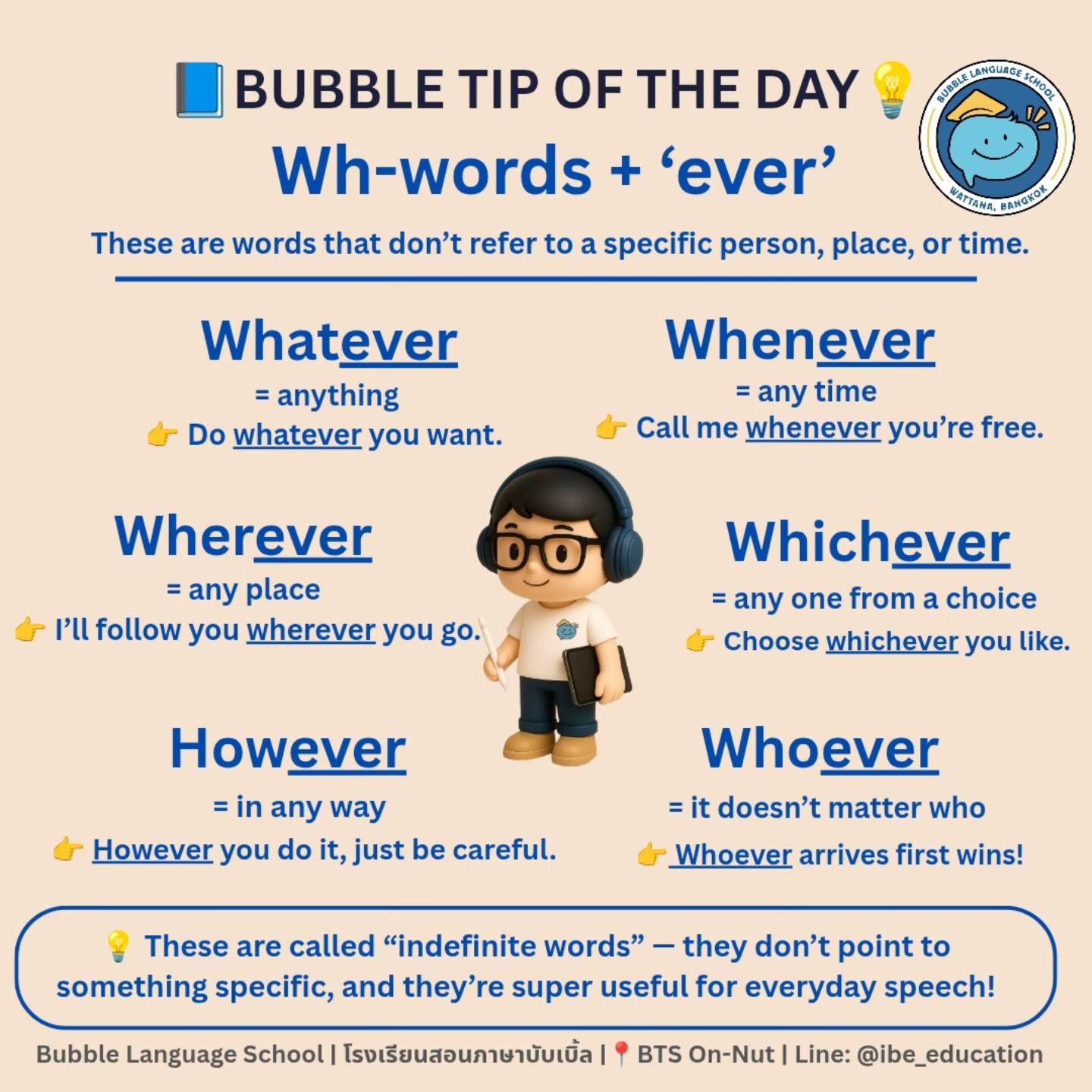 Bubble - 📘 BUBBLE TIP OF THE DAY 💡 Wh-words + ‘ever’ These are words ...