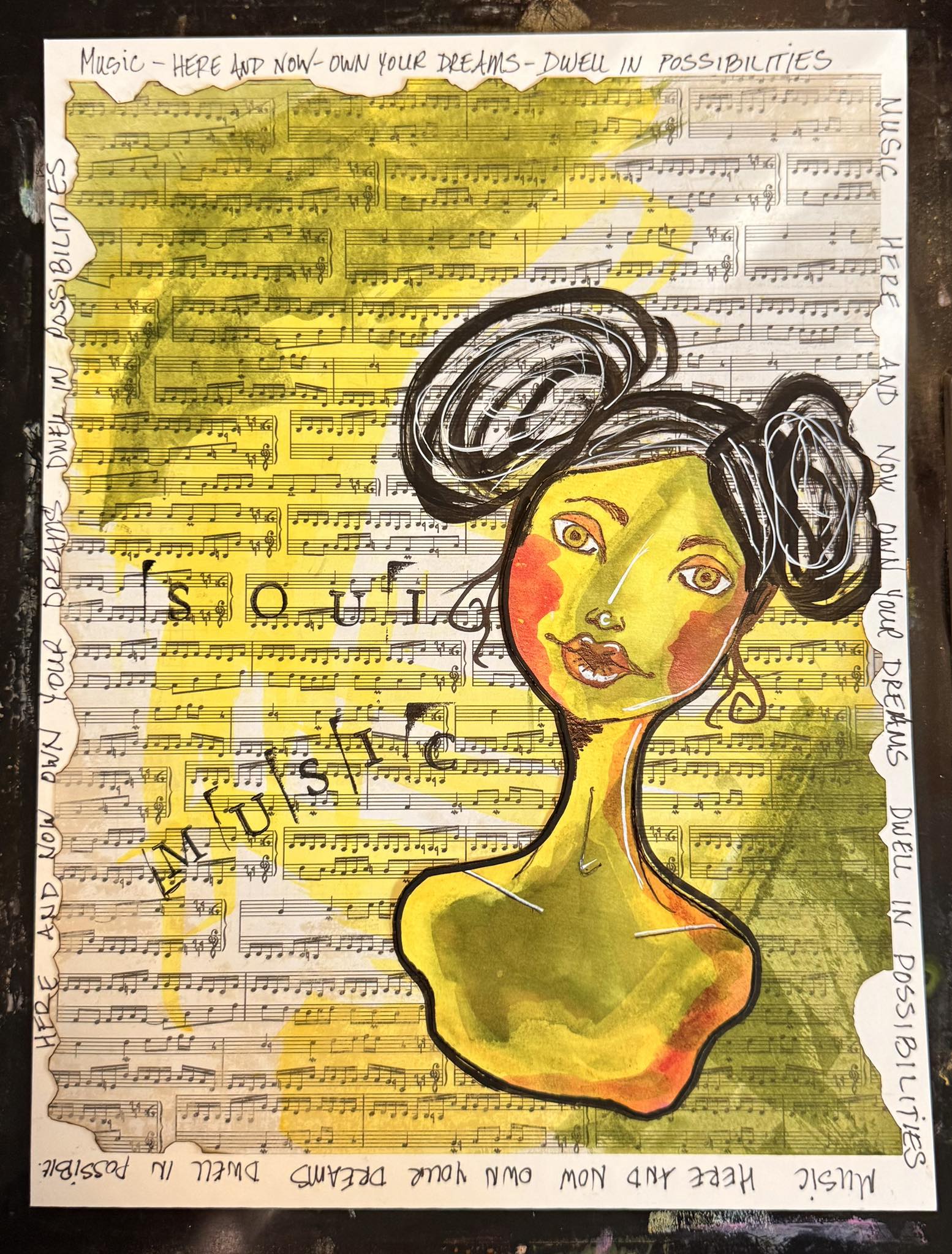 アート・デザイン・音楽 DRAWING for mixed-media artists Happiness from music” 6x8 inch mixed media on mixed media paper