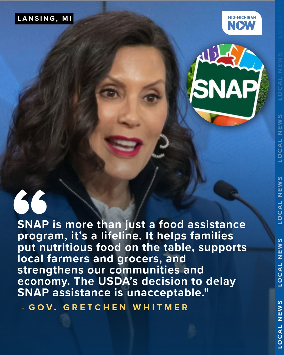 Governor Whitmer comments on SNAP situation - Mid-Michigan NOW | Facebook