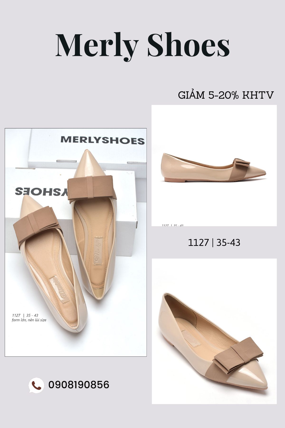 Merly - Giày búp bê mũi nhọn #bệt đính nơ bảng to 2 lớp chắc chắn.Có ...