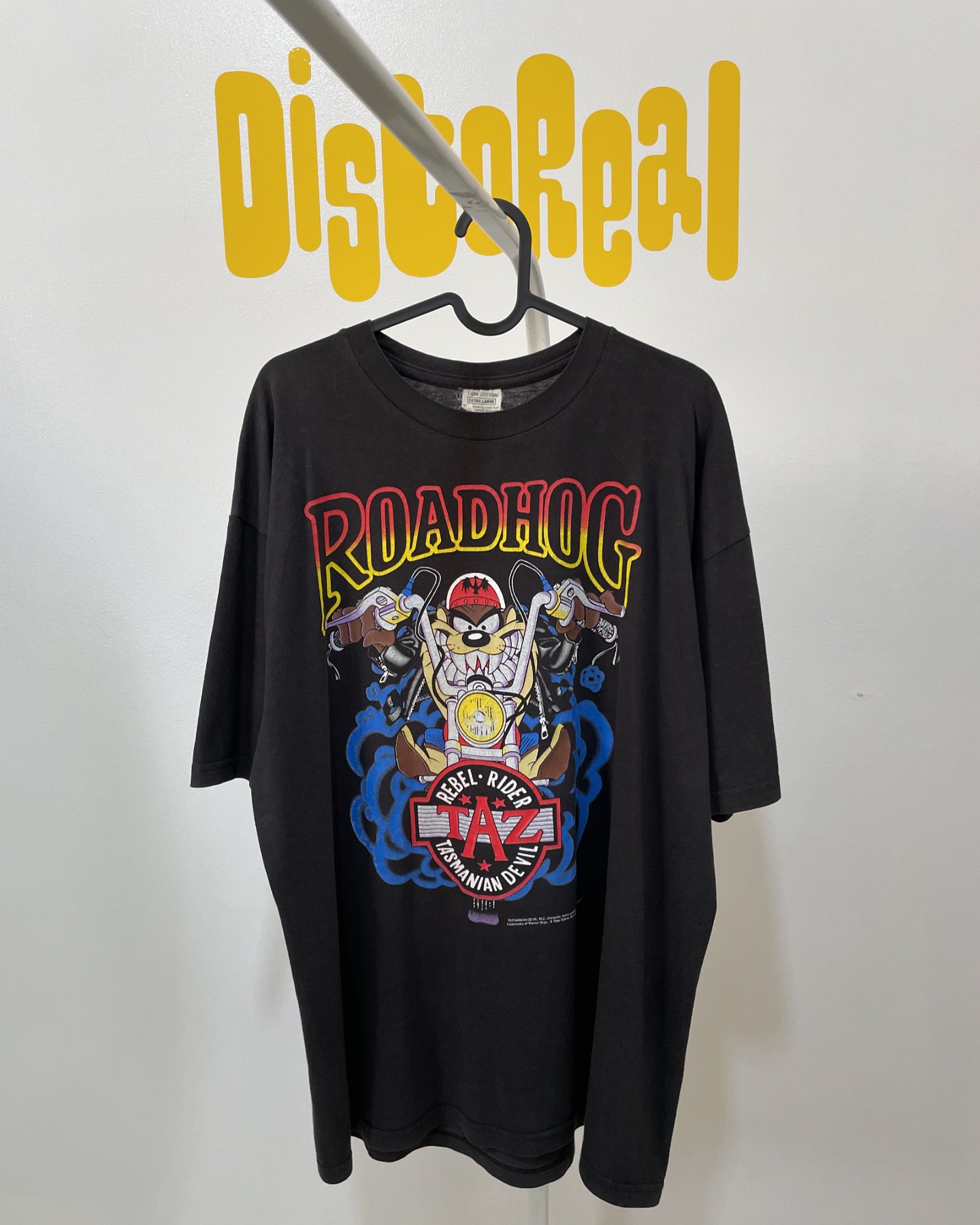 vintage 1992 tasmania devil taz roadhog biker tee condition: 8/10 