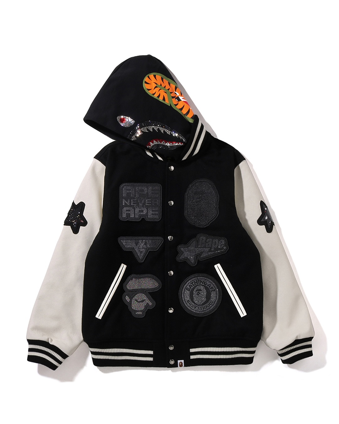 BAPE® X MMJ LEATHER SHARK HOODIE JACKET #bape #bapexxv