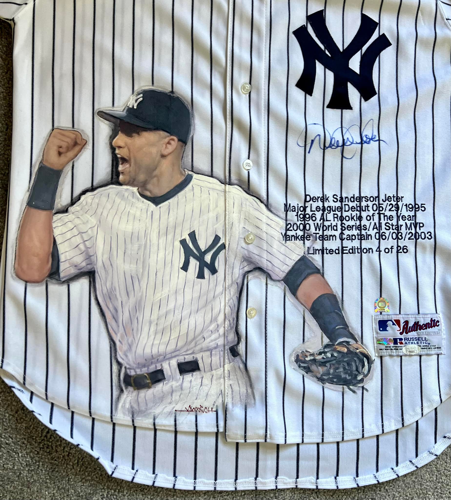 Derek Jeter hand signed Yankee 100th anniversary jersey