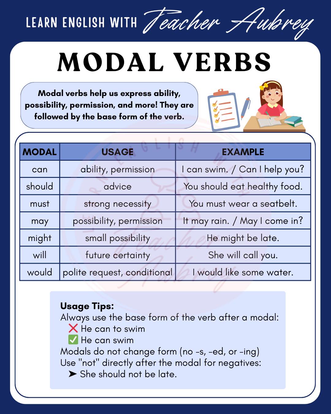 Learn - Modal Verbs 📝 #learnenglishwithteacheraubrey #modals # ...