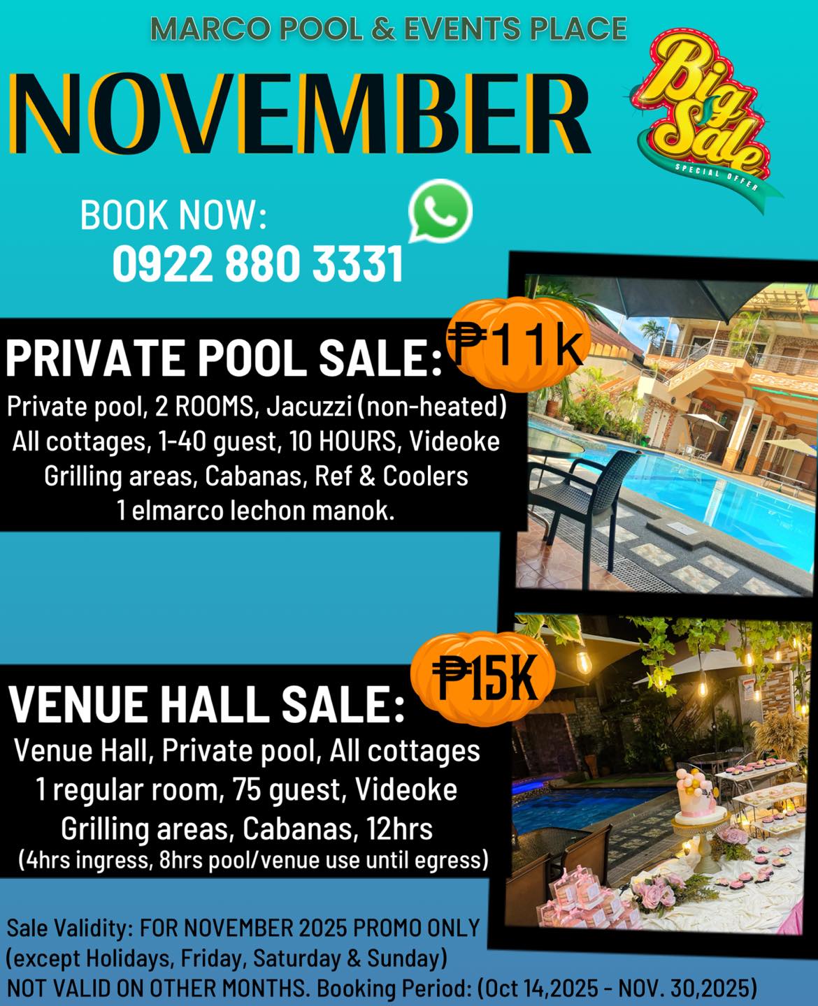 Marco - 🎃November Promo Alert🧡 Enjoy discounted rates on our private ...
