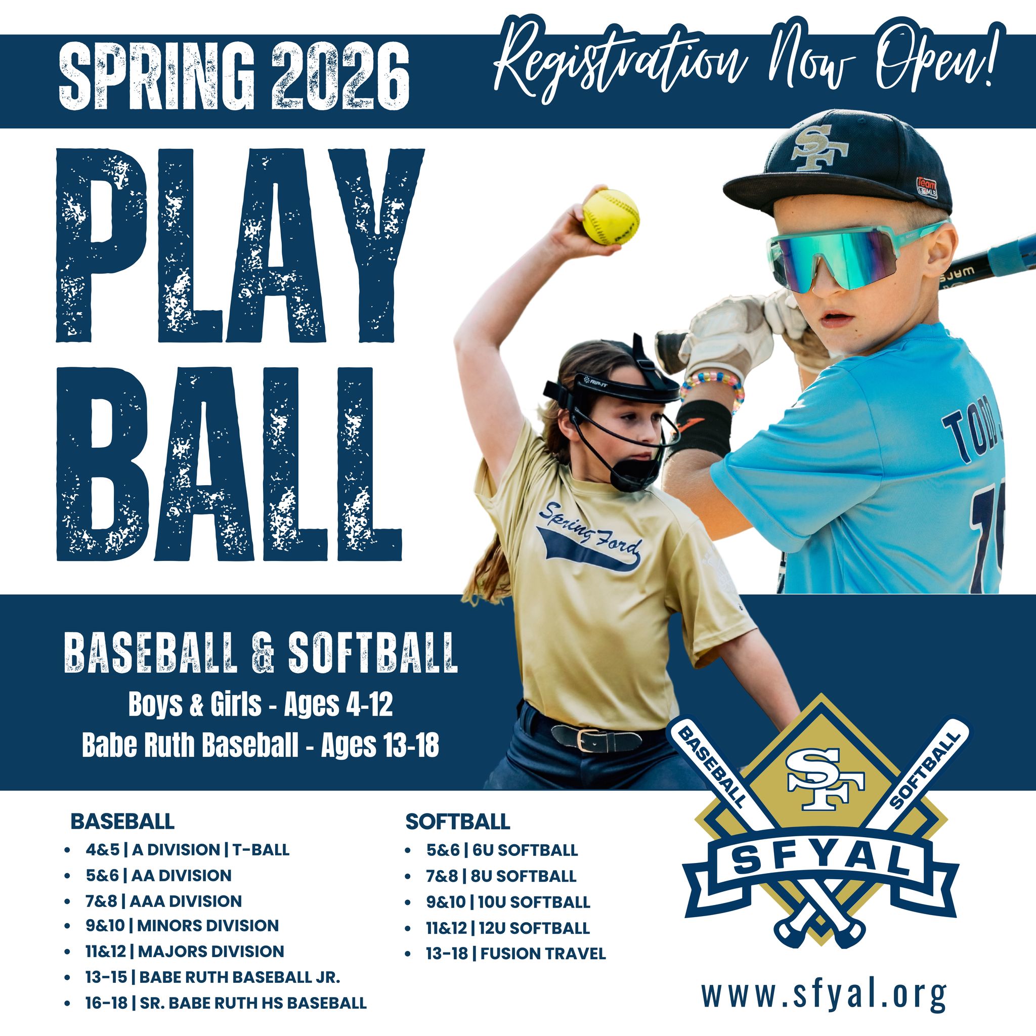 SFYAL Spring 2026 Registration... - SFYAL Baseball & Softball | Facebook
