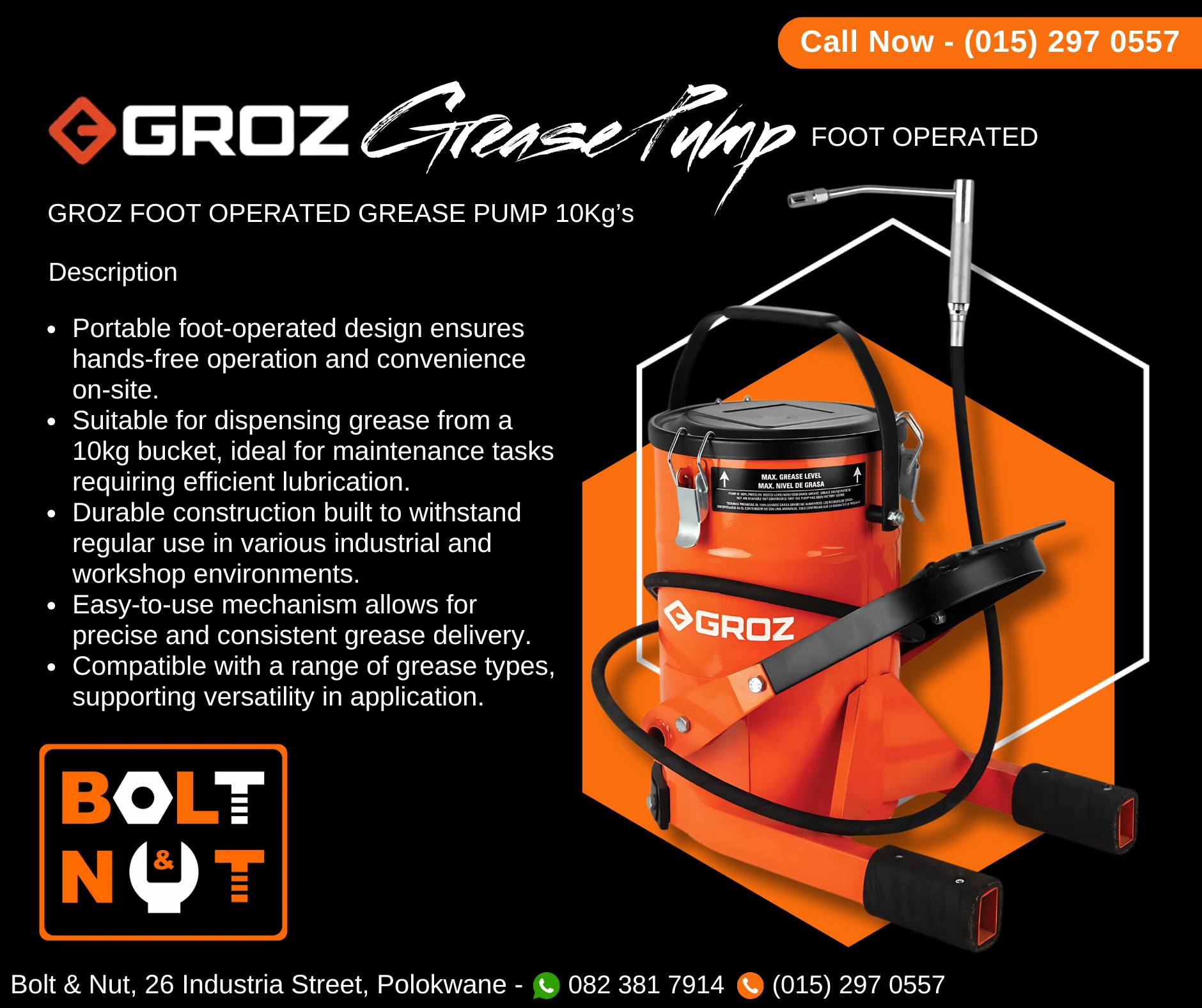 Bolt - 🚨 Available at Bolt and Nut Polokwane! 🚨 The GROZ Foot-Operated ...