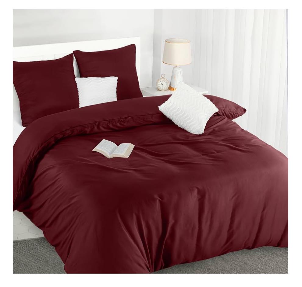 Parure Housse De Couette Bio Vishka Bordeaux 240x220 Cm + Taies - 100% Coton Bio 57 Fils, Douceur & Respect De L'Environnement