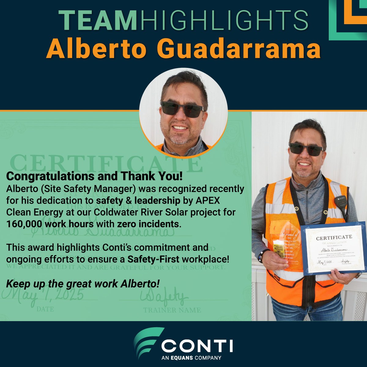 Conti - Congratulations to Conti LLC’s Alberto Guadarrama (Site Safety ...