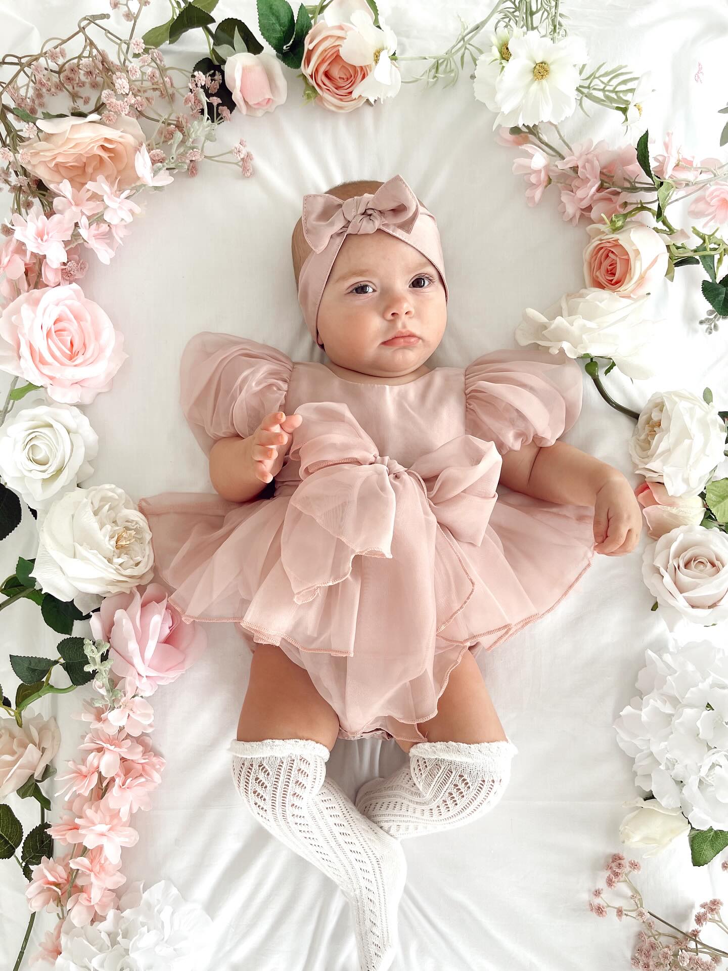 Precious baby girl in our gorgeous Flower girl Clementine Blush 