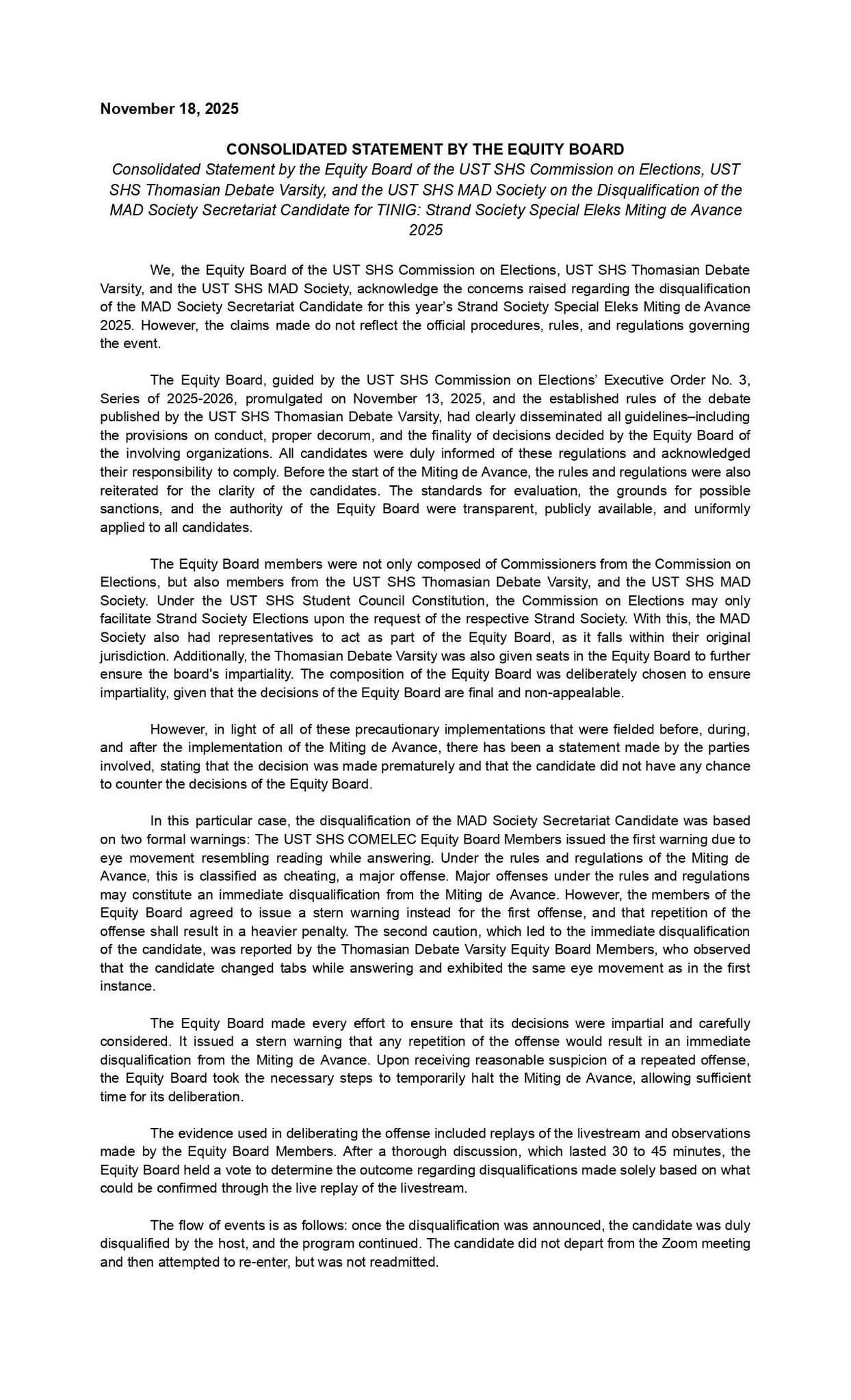 UST SHS Commission on... - UST SHS Commission on Elections