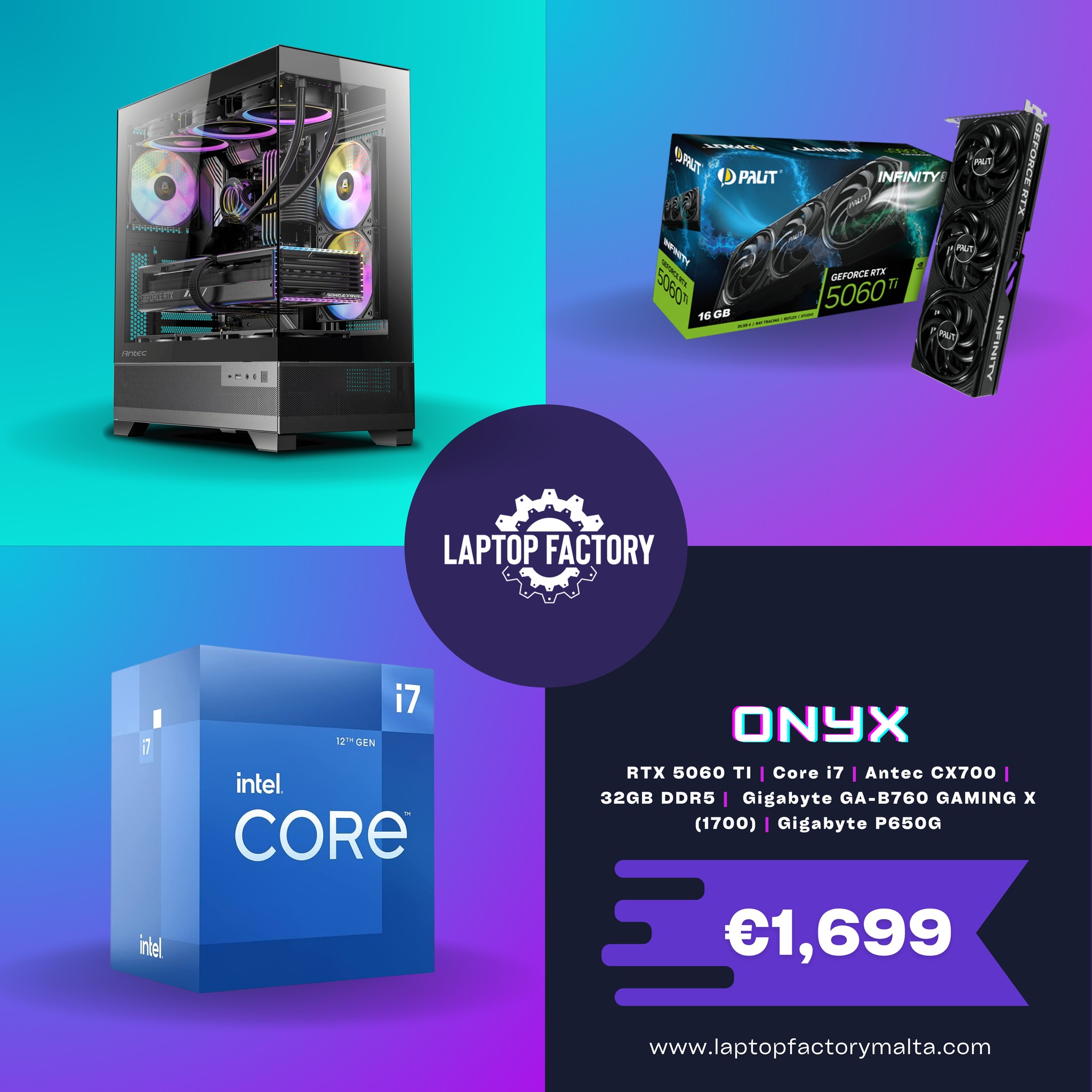 IN STOCK Gaming Desktop Onyx - Core i7｜32GB RGB RAM｜1TB SSD｜GPU 