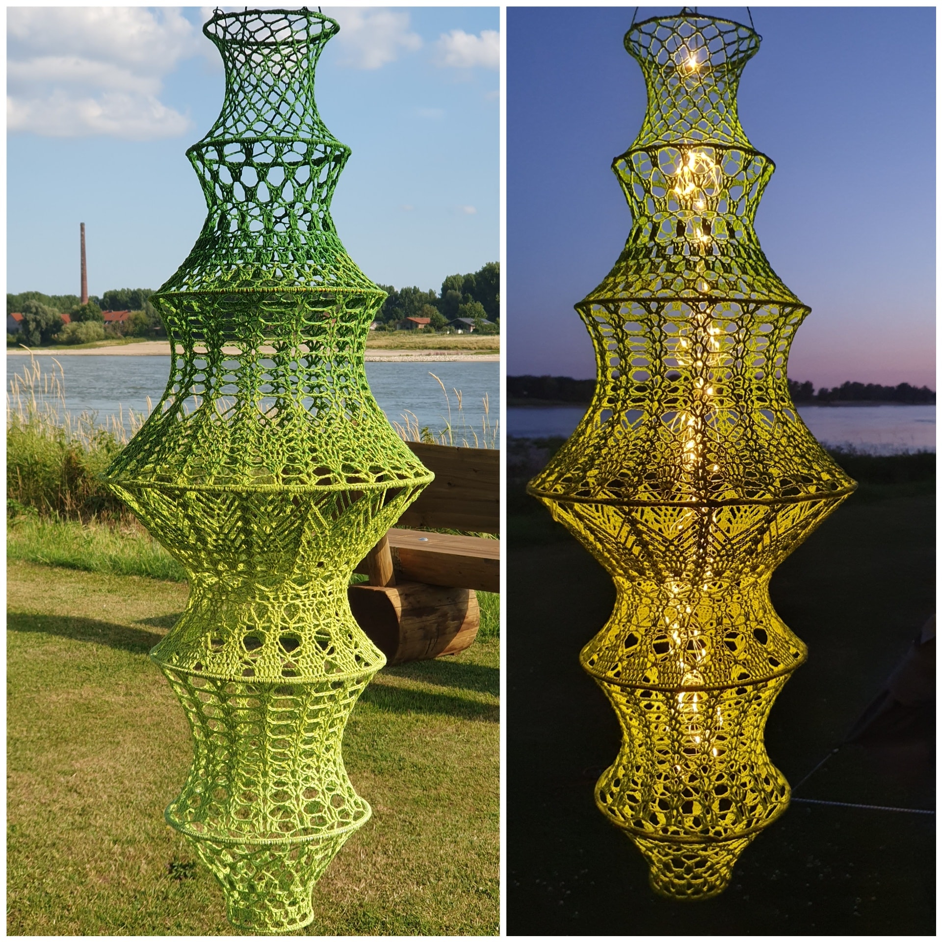 Eine andere Form als bei meinen bisherigen großen Lampions wollte ich diesmal häkeln und nach viel Probieren und Ribbeln bin ich nun mit dem Ergebnis zufrieden 🙂 Lang ist der Lampion ca