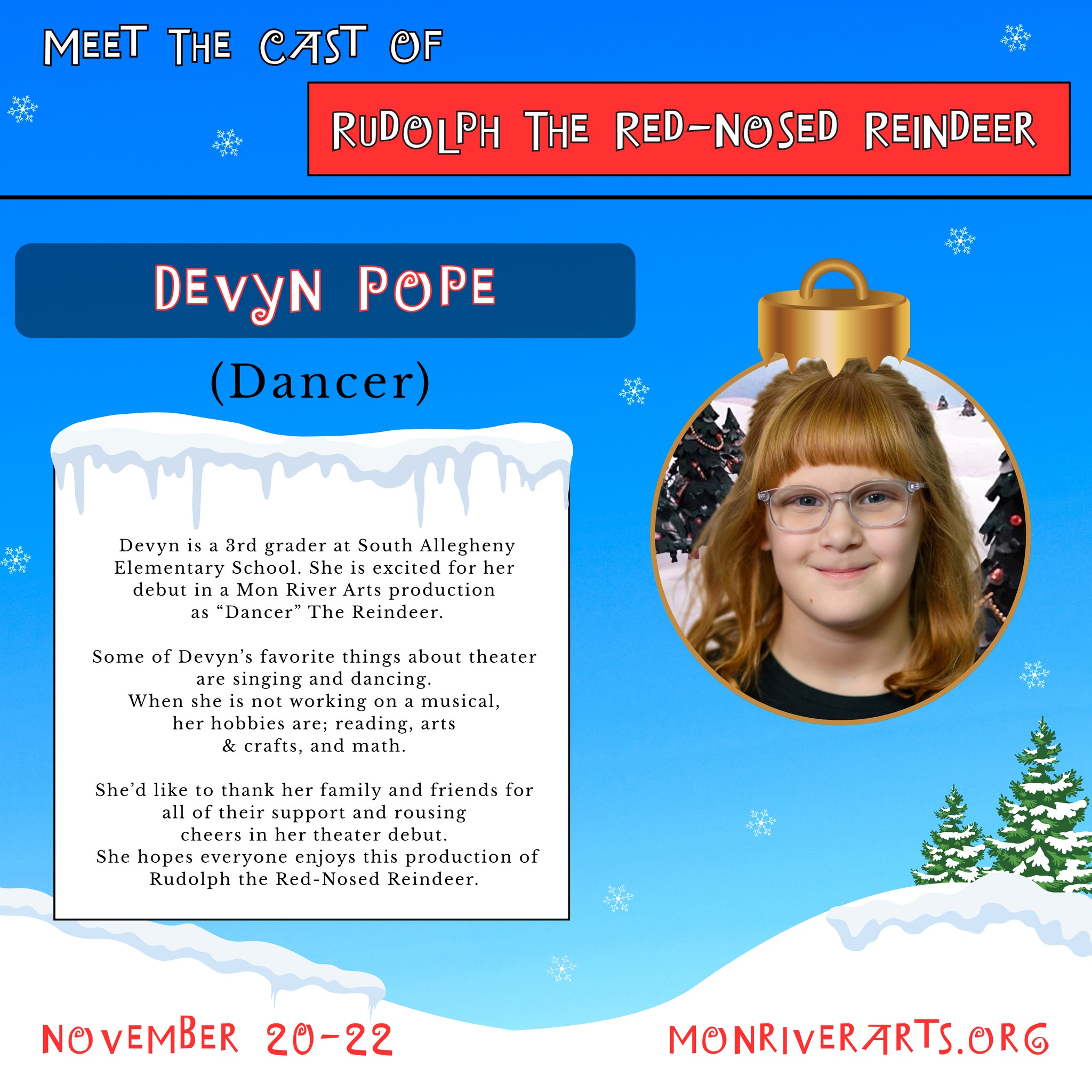 Mon River Arts - Meet the cast of Rudolph! November 20-22.... | Facebook
