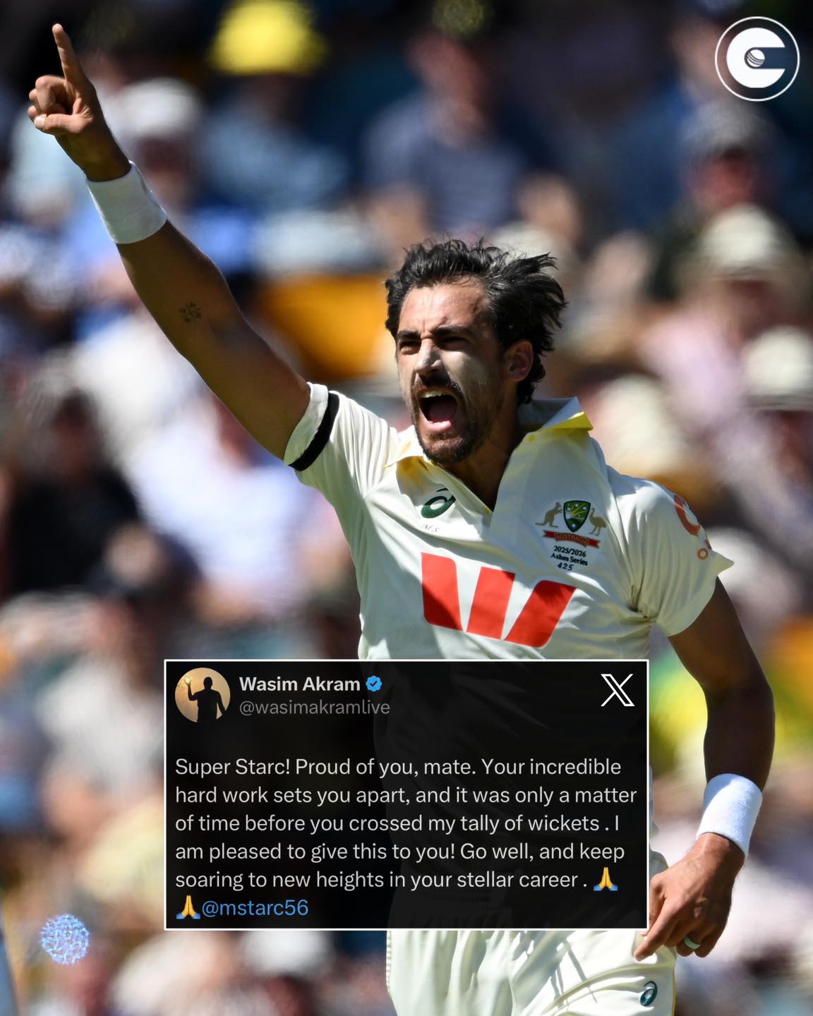 Circle - Wasim Akram congratulates Mitchell Starc for breaking his ...