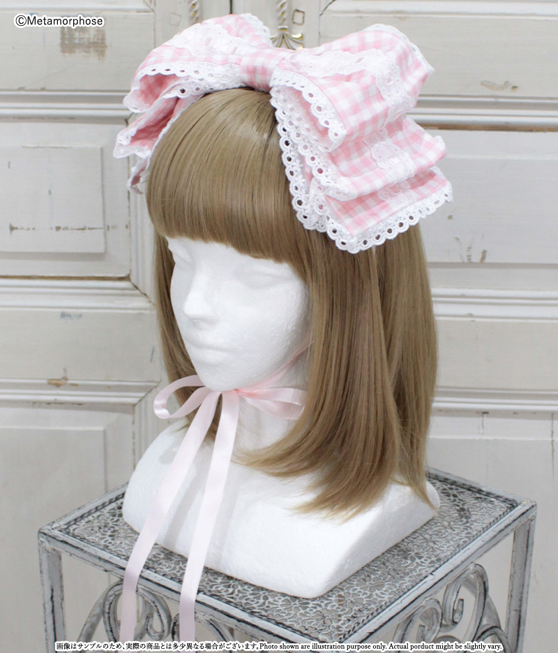 メタモルフォーゼ - Candy Ladder Lace Ribbon Headdress (Gingham