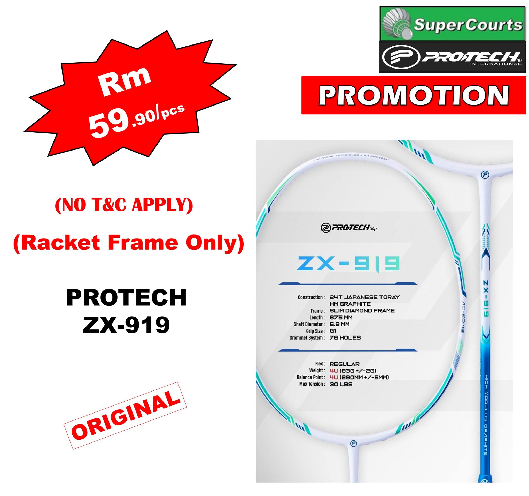 Ready Stocks 100% Original Protech Badminton Racket ZX-919 Rm59.90