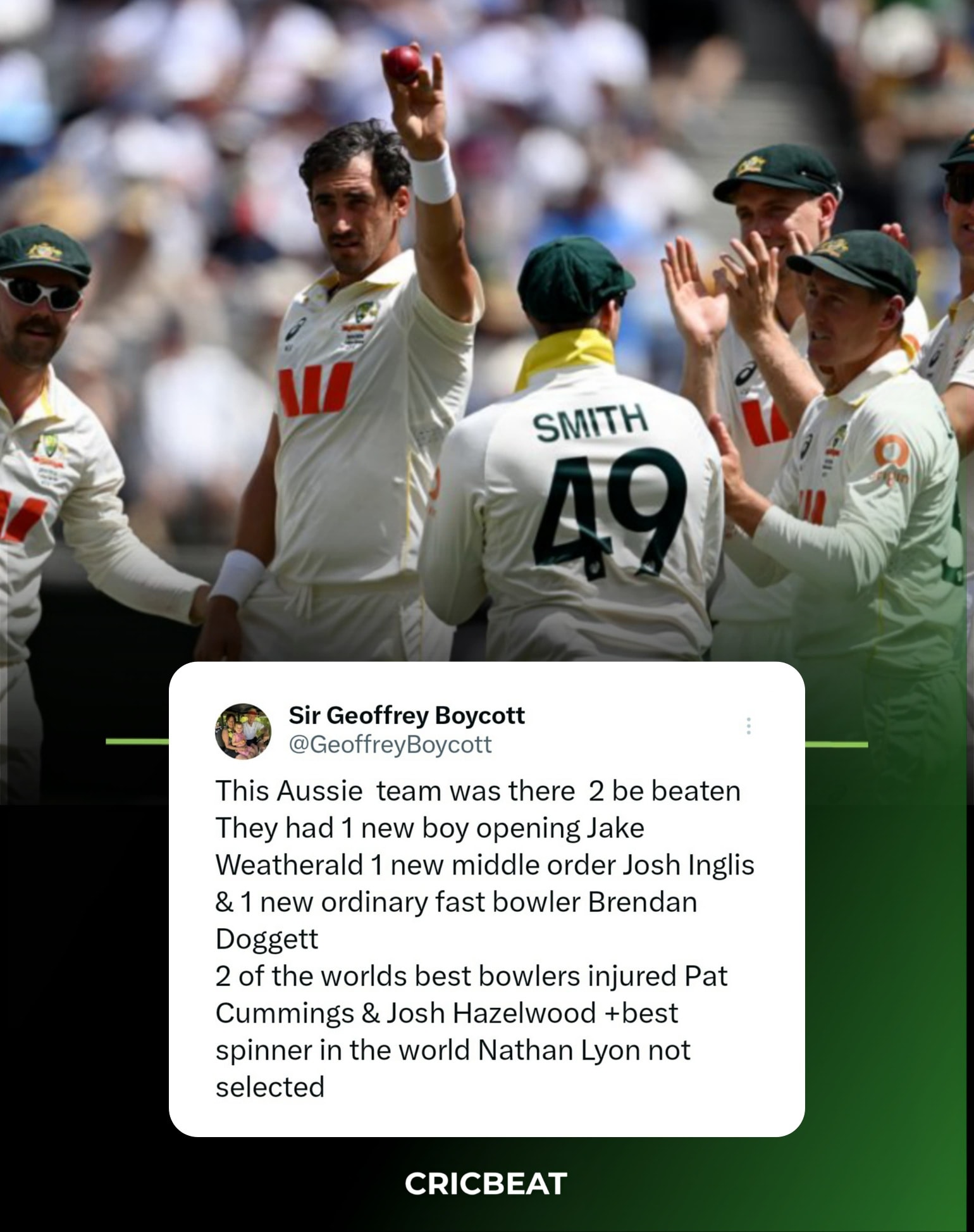 CricBeat - 📝 Sir Geoffrey Boycott Says Australia Were There to Be ...