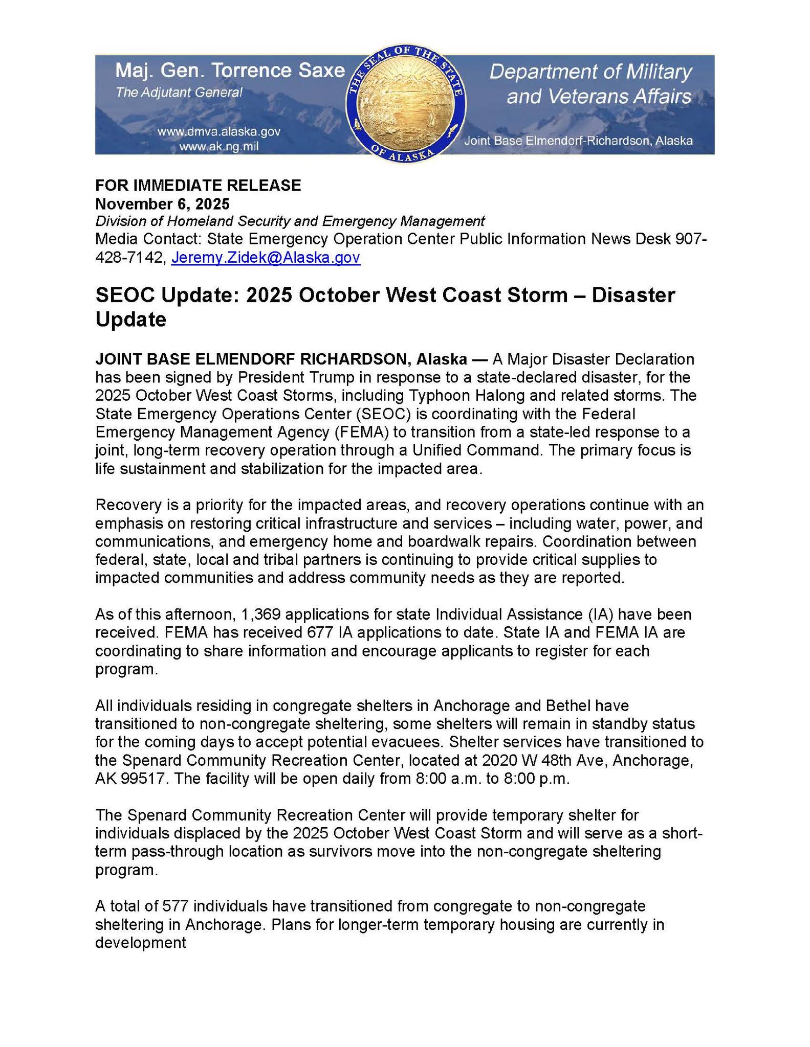 FOR IMMEDIATE RELEASE November 6, 2025 Division of Homeland Security ...