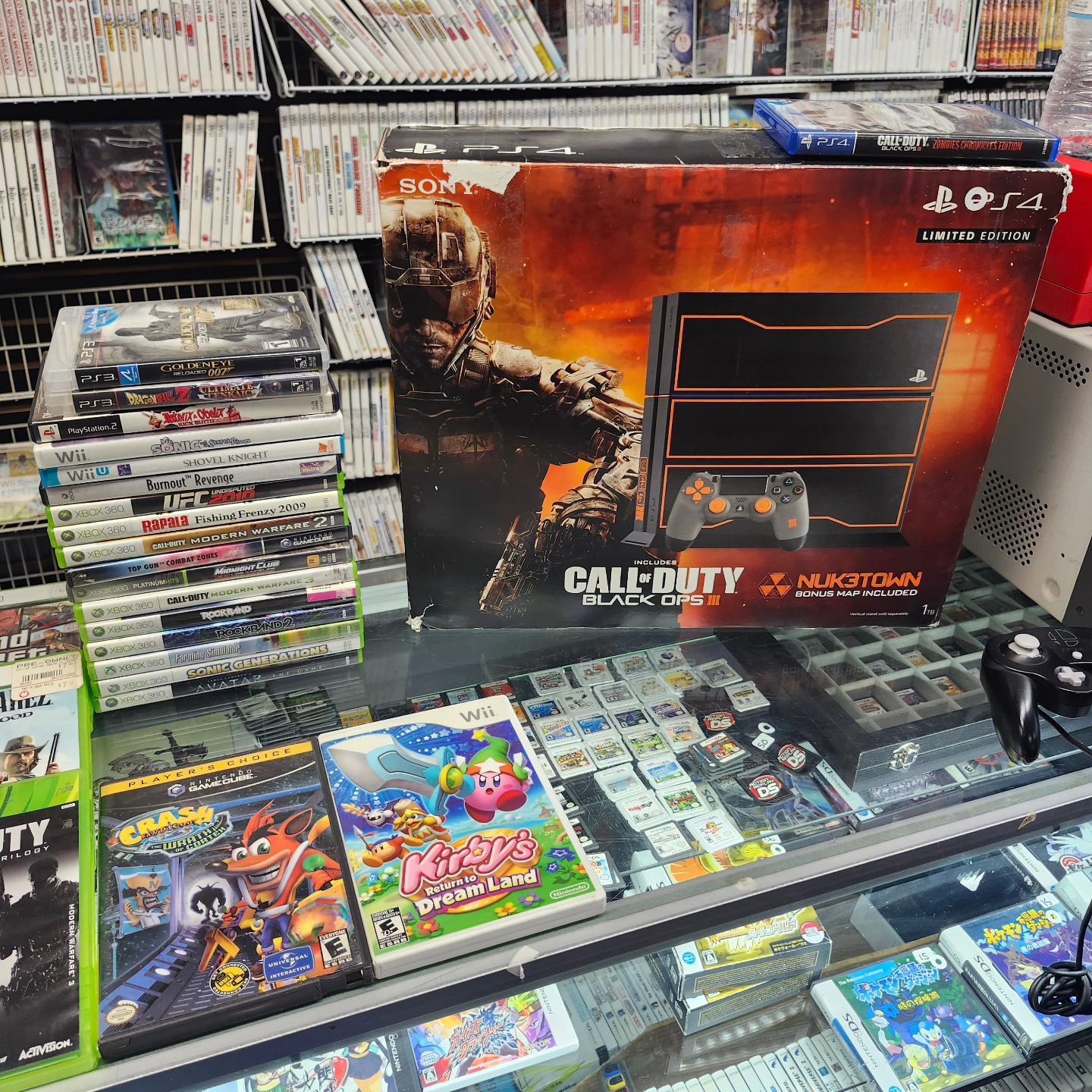Retro video game consoles and games in stock