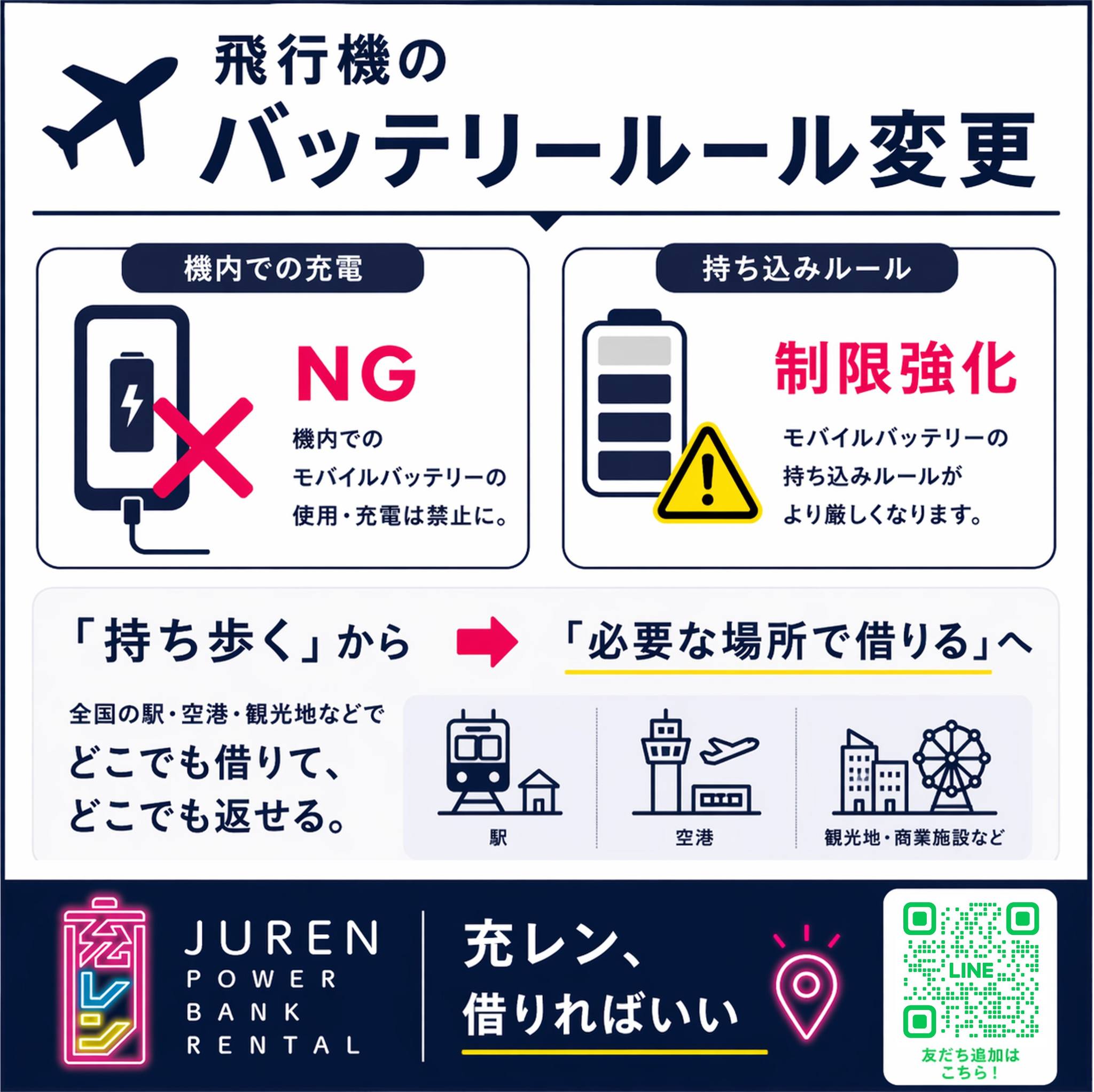 本日より飛行機のバッテリールール変更✈️ ✓ 機内充電NG ✓ 持ち込み 