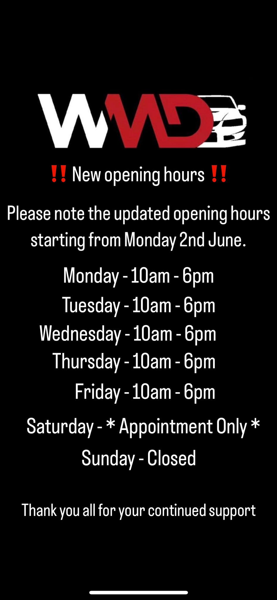 WMD - ‼️ New opening hours ‼️ Please note the updated opening hours ...