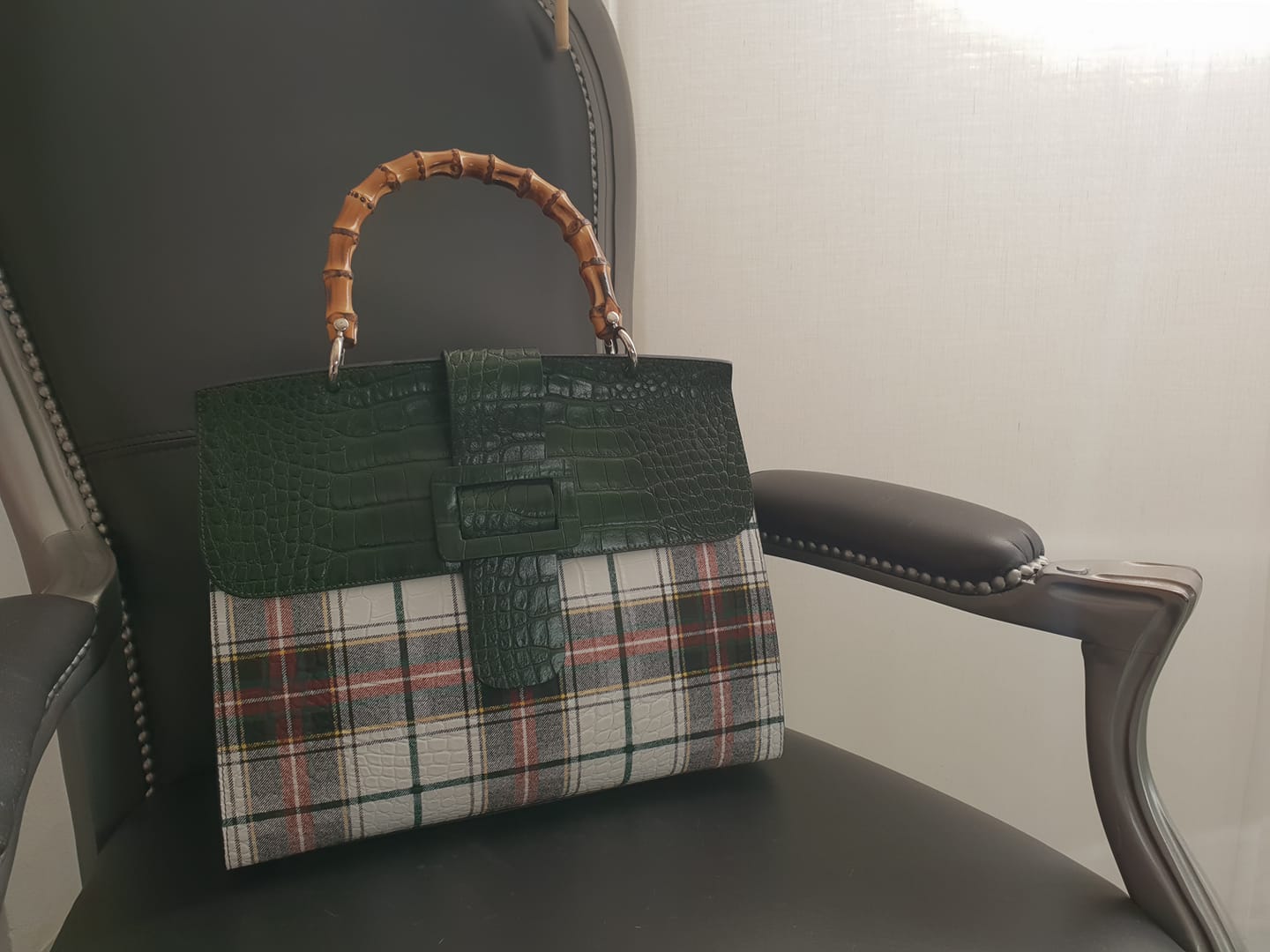 Claudia - Green Leather and Bamboo handle by #ClaudiaFirenze 