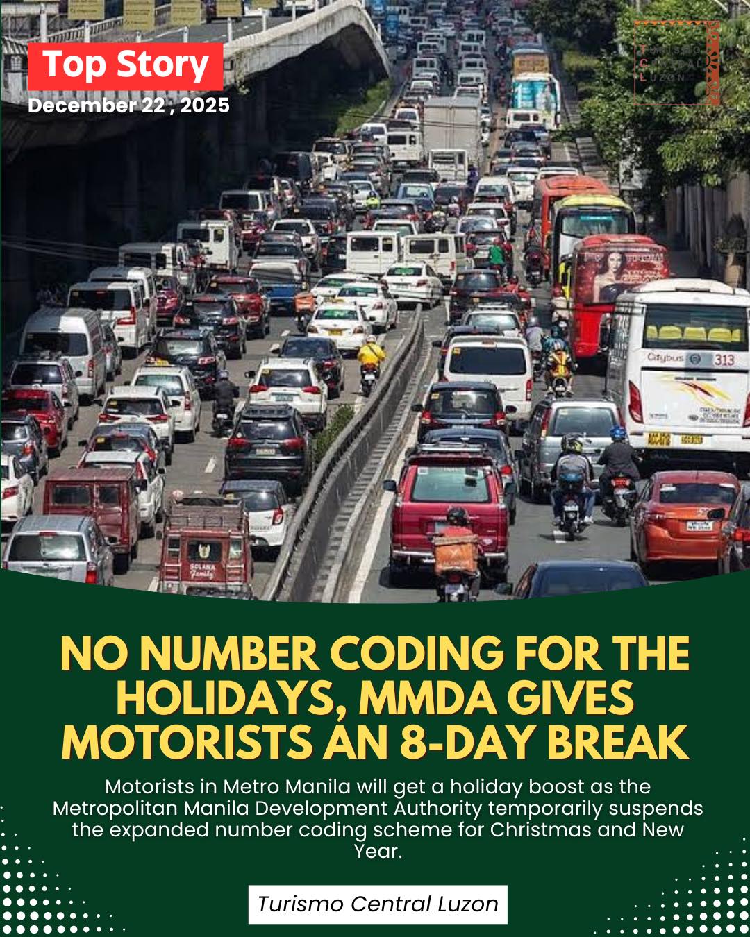No Number Coding for the Holidays,... - Turismo Central Luzon | Facebook