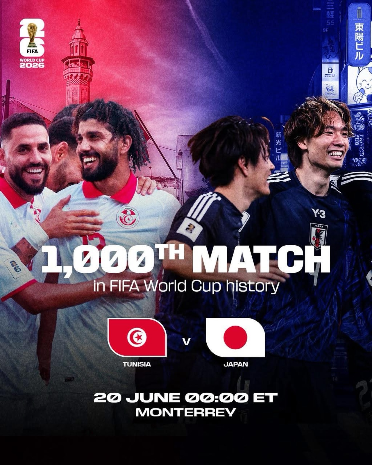 Tunisia vs Japan in 2026 will mark the 1000th match in FIFA World