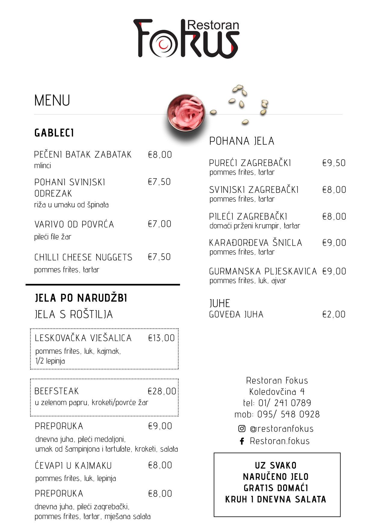 Restoran - Ponuda jela za ponedjeljak 01.12.2025 godine😊 Narudžbe su ...