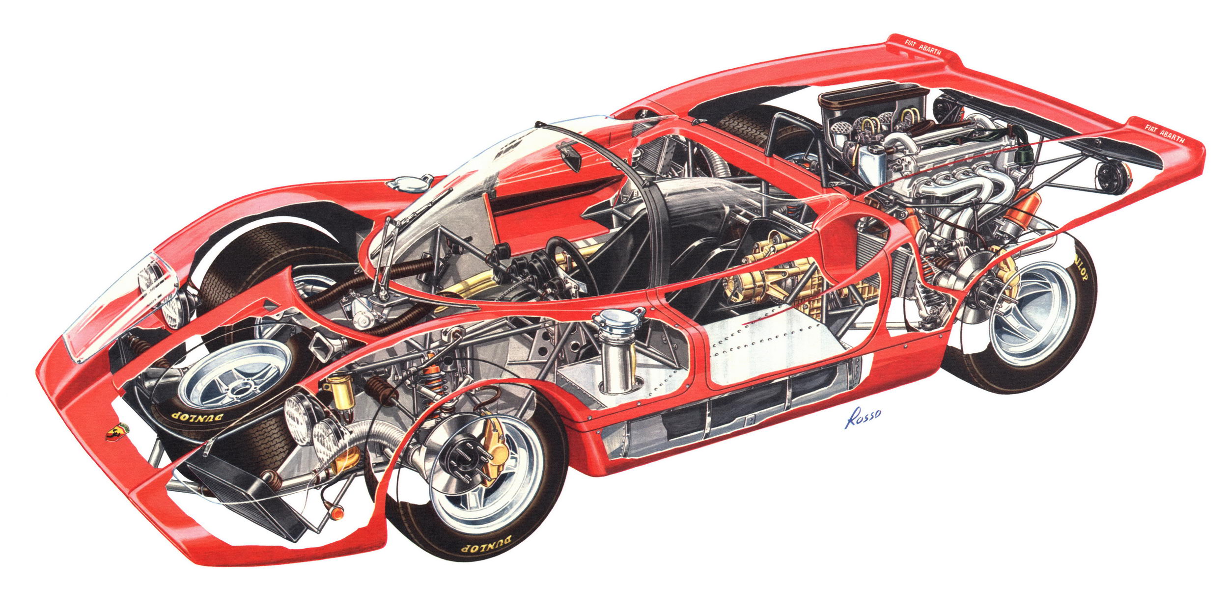 Fiat Abarth 2000 Sport Spider cutaway illustration