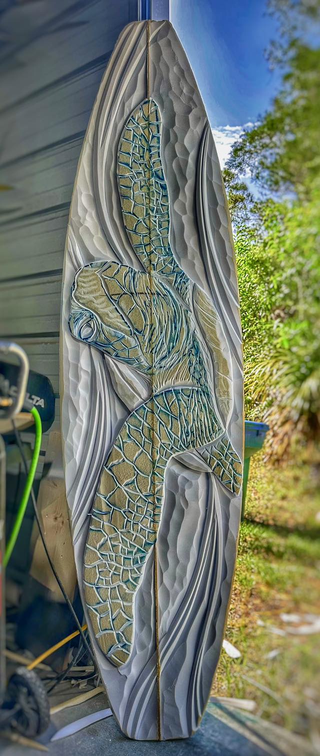 Wood Surfboard Art｜サーフボード風アート Hand carved surfboard art from Naples Florida