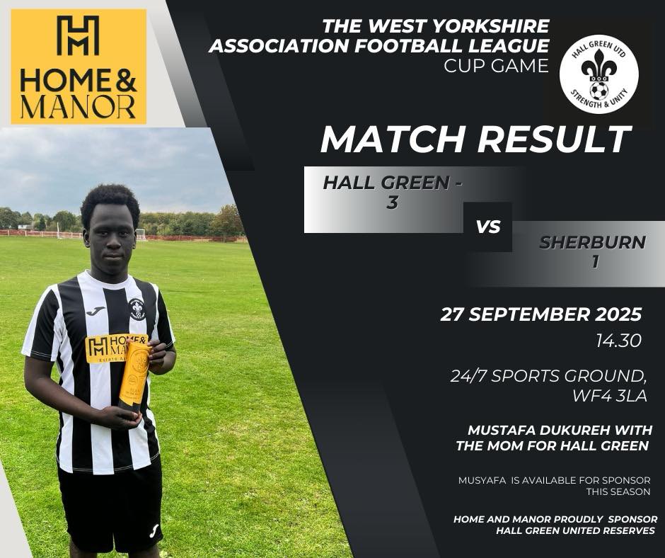 Hall - Reserve Team Result: Hall Green Utd 3-1 Sherburn White Rose Hall ...