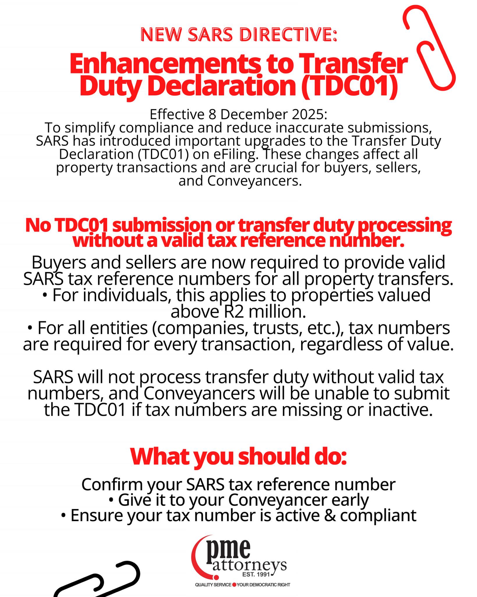 PMEAttorneys - New SARS Directive Tax Reference Numbers Now Mandatory ...