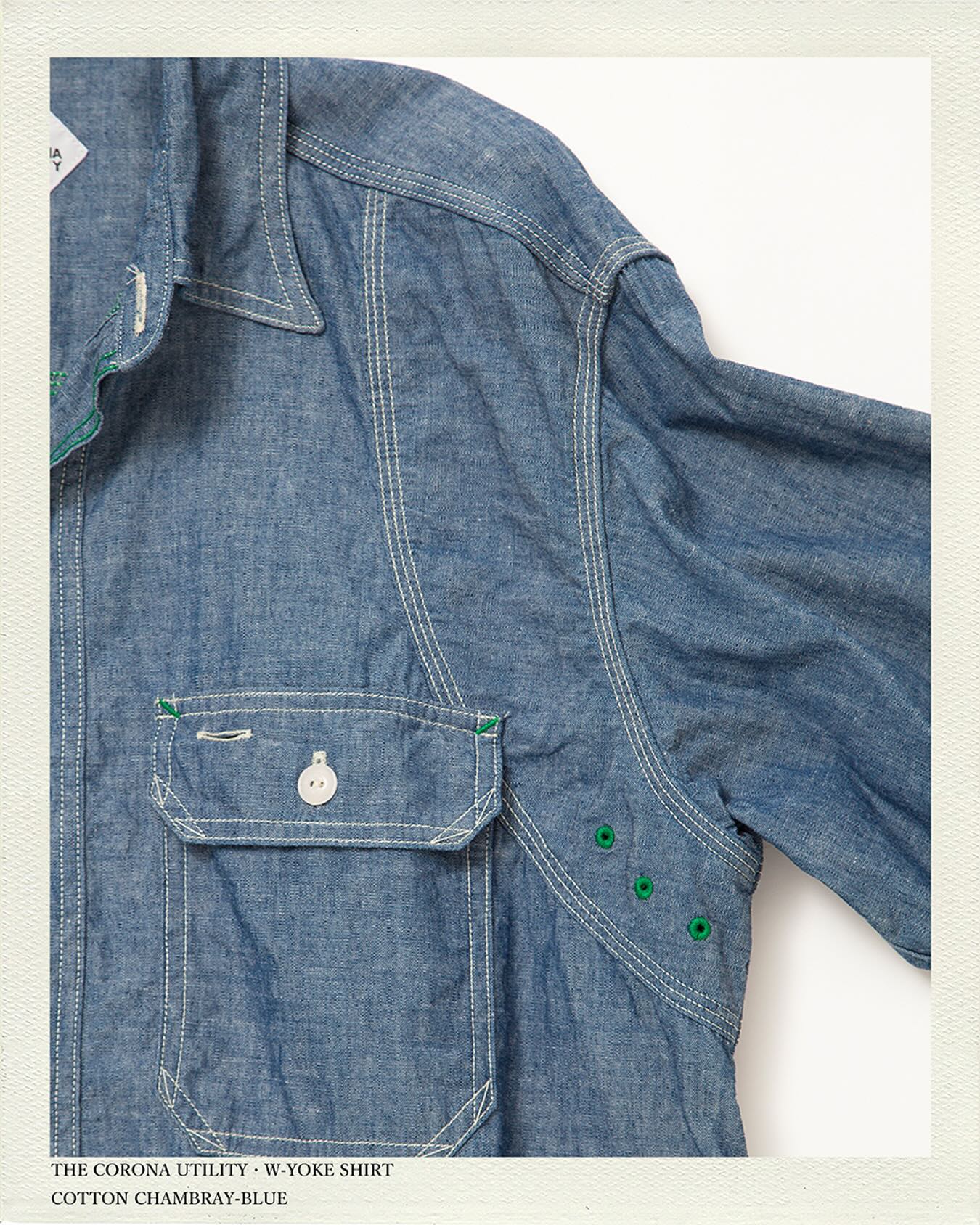 Corona - THE CORONA UTILITY W-YOKE SHIRT/COTTON CHAMBRAY-BLUE Now 