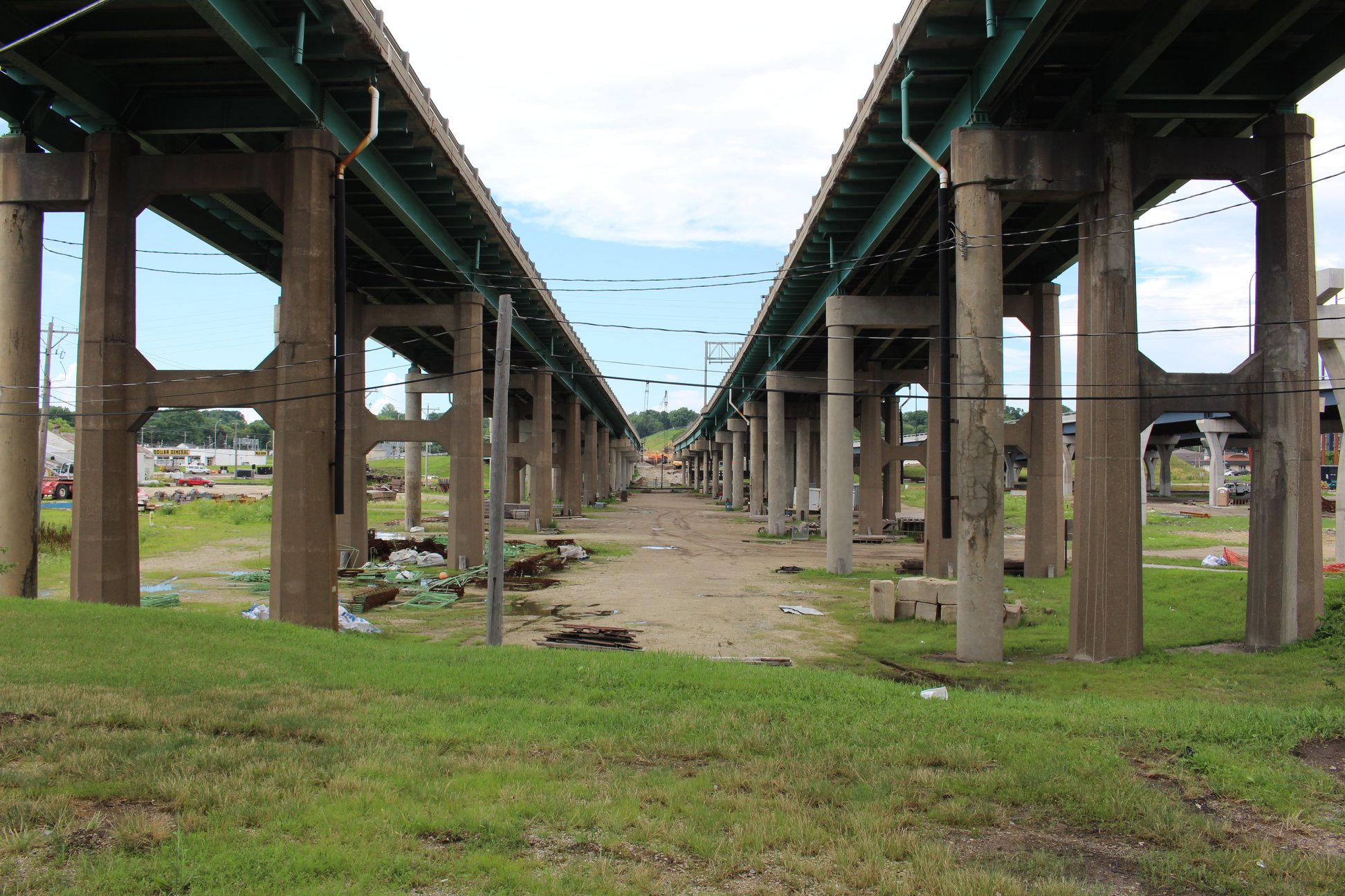 1972, Bettendorf. Extending the I-74 Bridge to connect to the