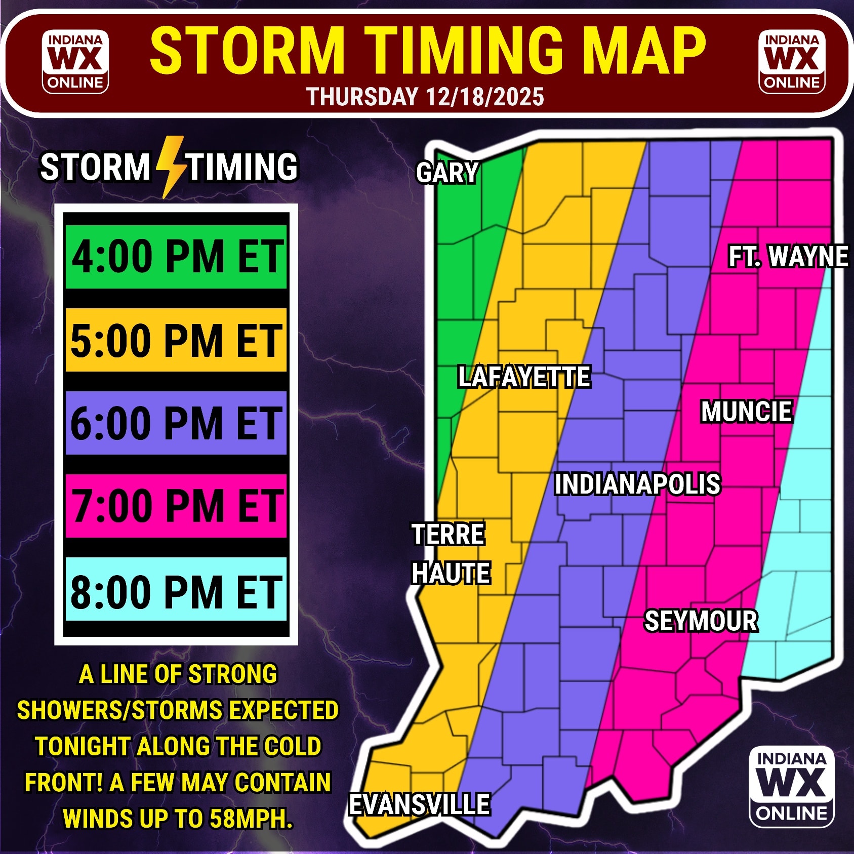Indiana - **OUTDATED** Storm timing graphic! A narrow band of showers ...