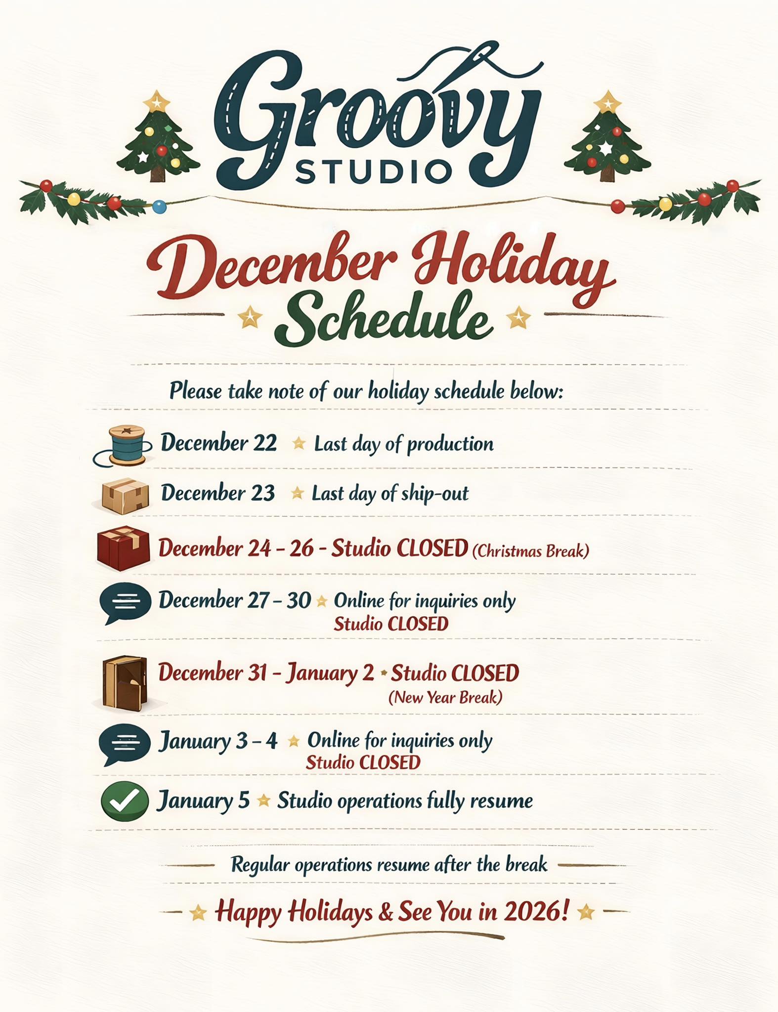 Groovy - 🎄 Holiday Notice from Groovy Studio 🎄 We’re... | Facebook