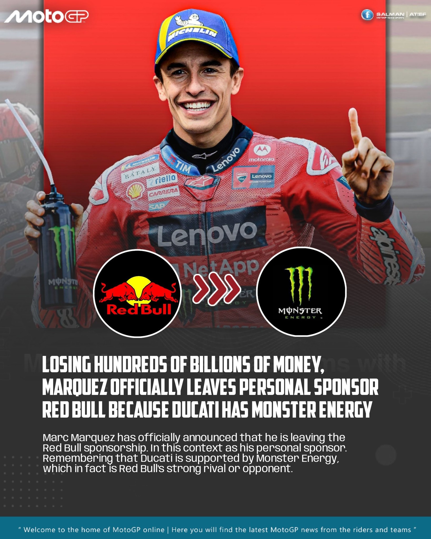 In 2015 Red Bull became a sponsor of the Repsol Honda Team, come