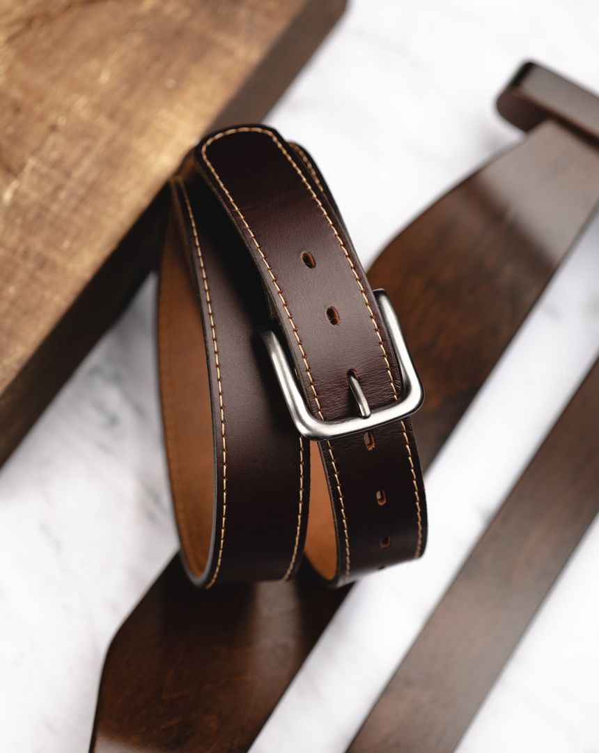 Main Street Forge Men’s The Outrider Belt – Full Grain Leather, Size 38 (Fits 36 Pants) – Brown Casual & Work Belt