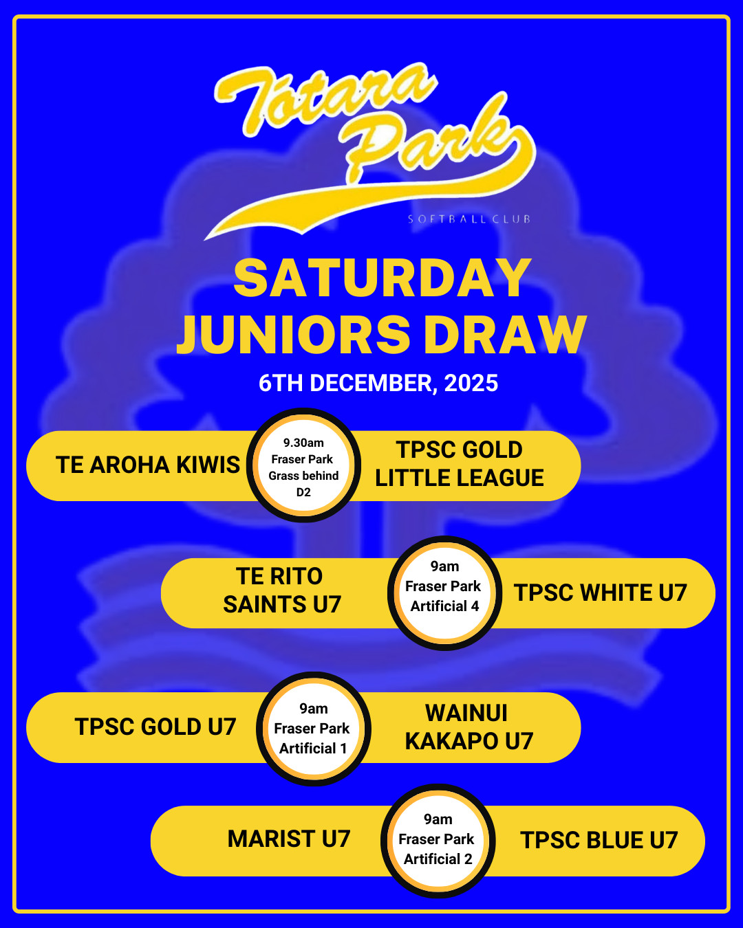 📣 TP JUNIORS – WEEKEND DRAW IS... - Tōtara Park Softball Club | Facebook