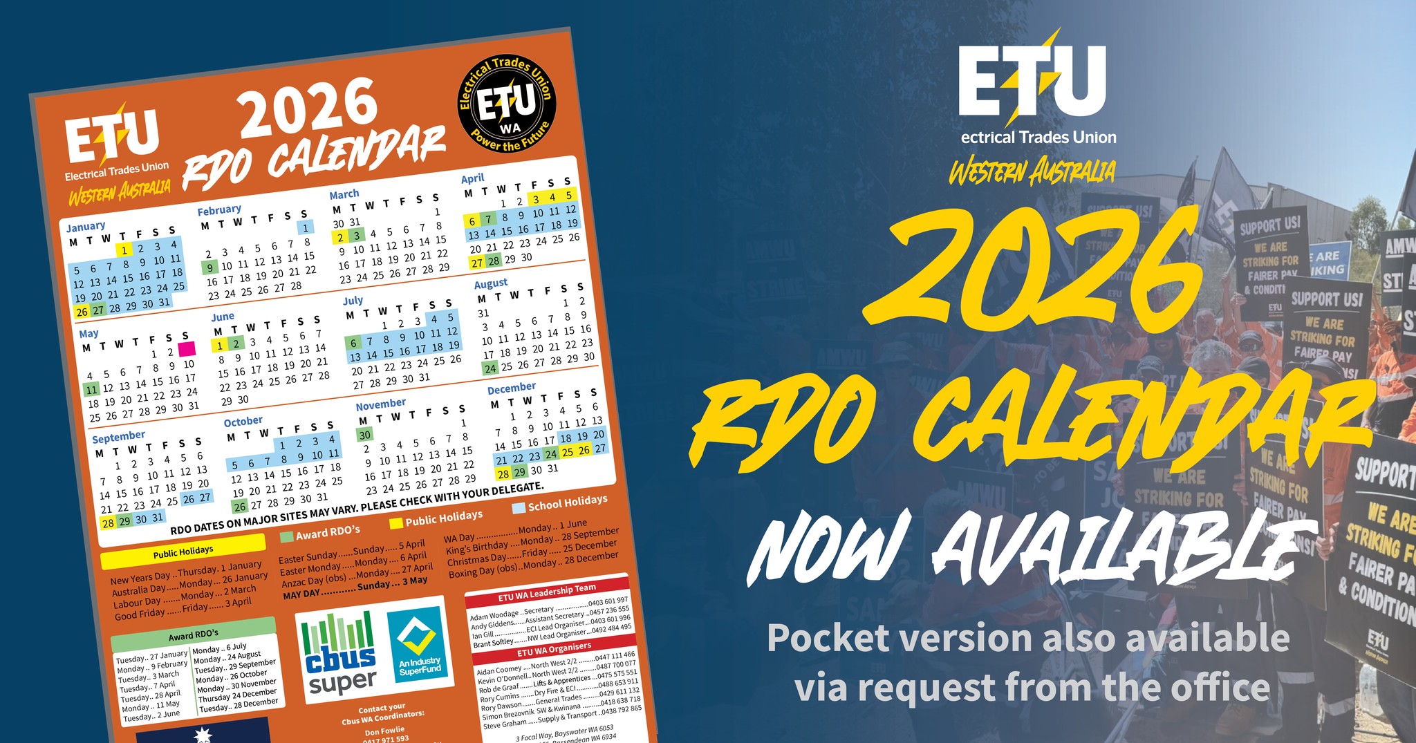 ETU WA Branch - The 2026 RDO Calendar is now available to... | Facebook