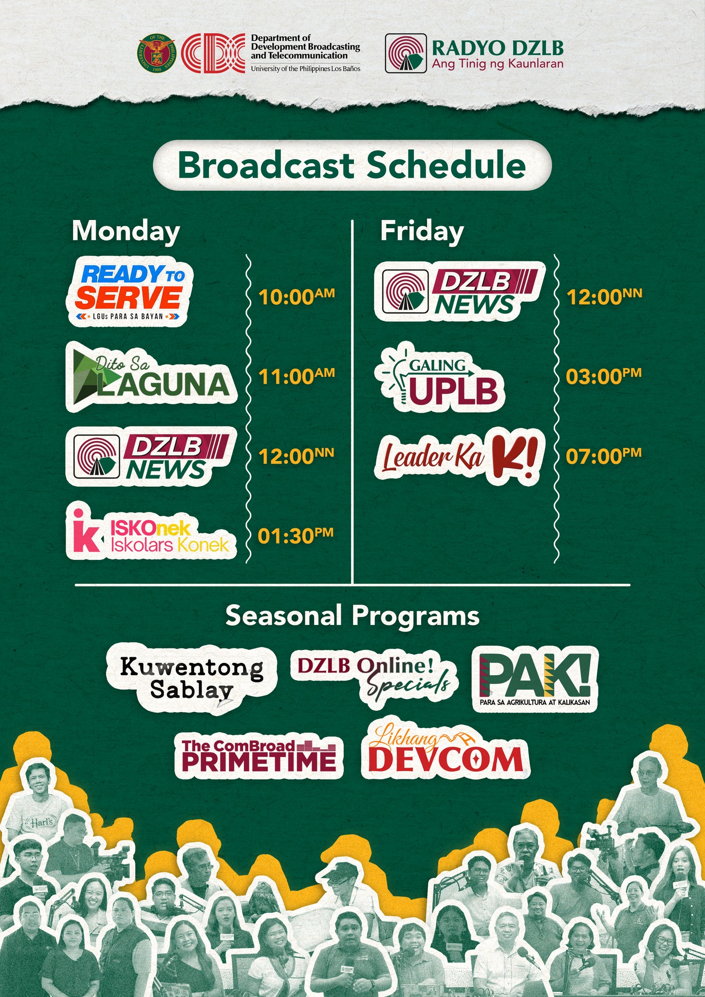 Narito na ang broadcast schedule ng ating mga programa sa Radyo DZLB ...