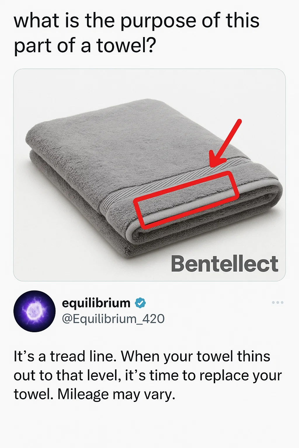 Bentellect - Not a single lie was told. Towels do have mileage 💀 | Facebook