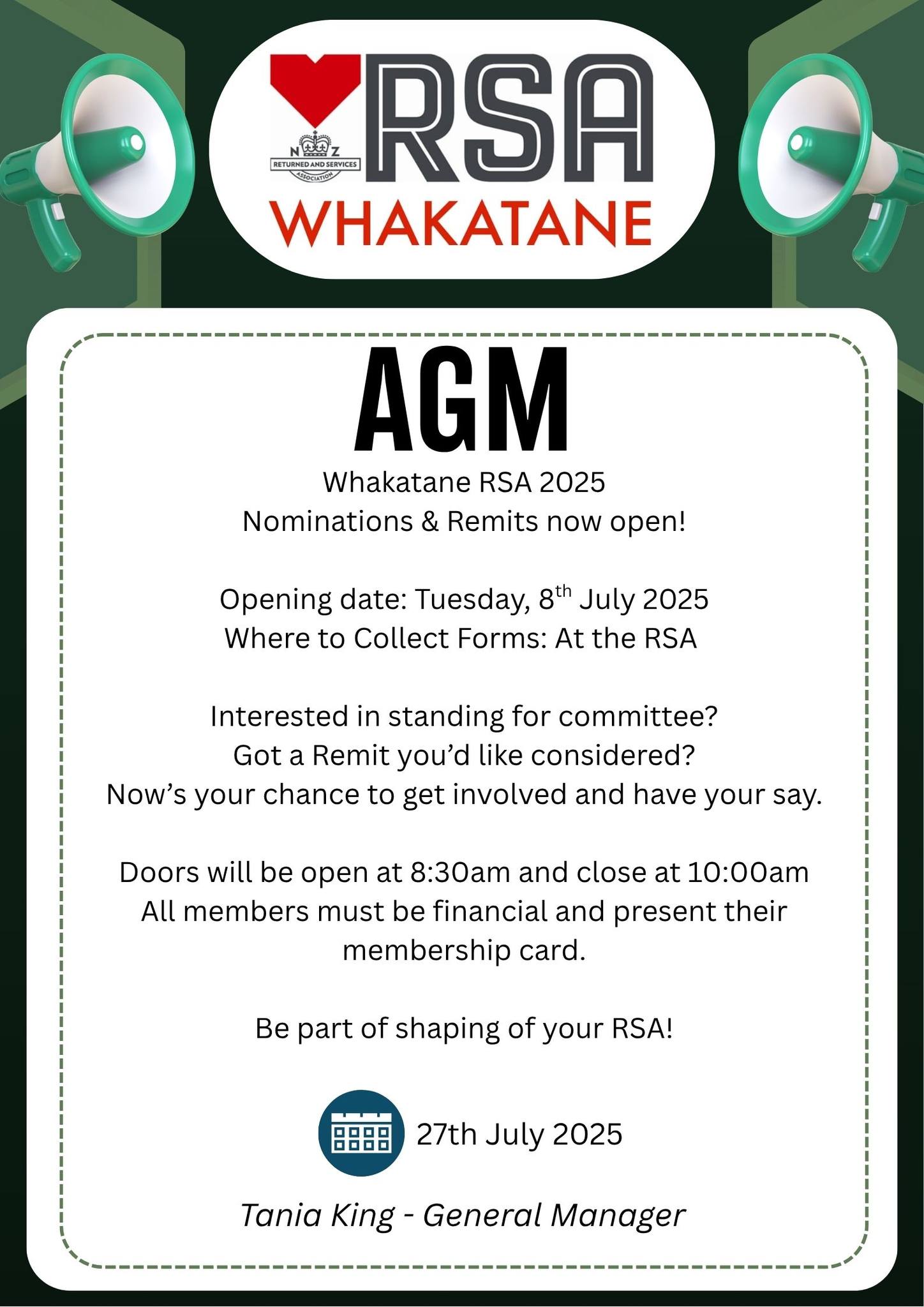 RSA - 📣 Important notice to all Whakatane RSA Members. 📣 #whakatane # ...