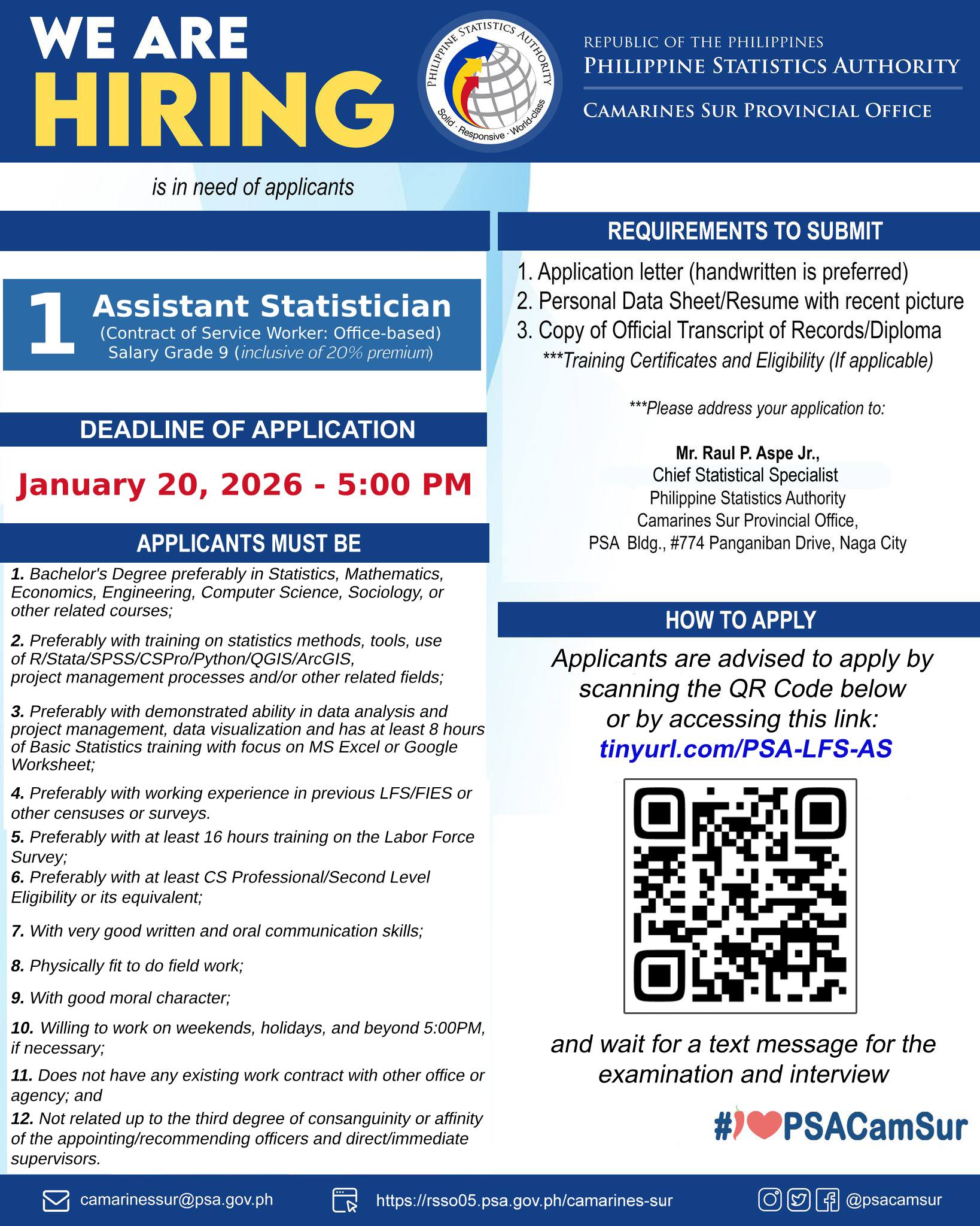 PSA - 𝐖𝐄 𝐀𝐑𝐄 𝐇𝐈𝐑𝐈𝐍𝐆! Date posted: January 14, 2026 Deadline of ...