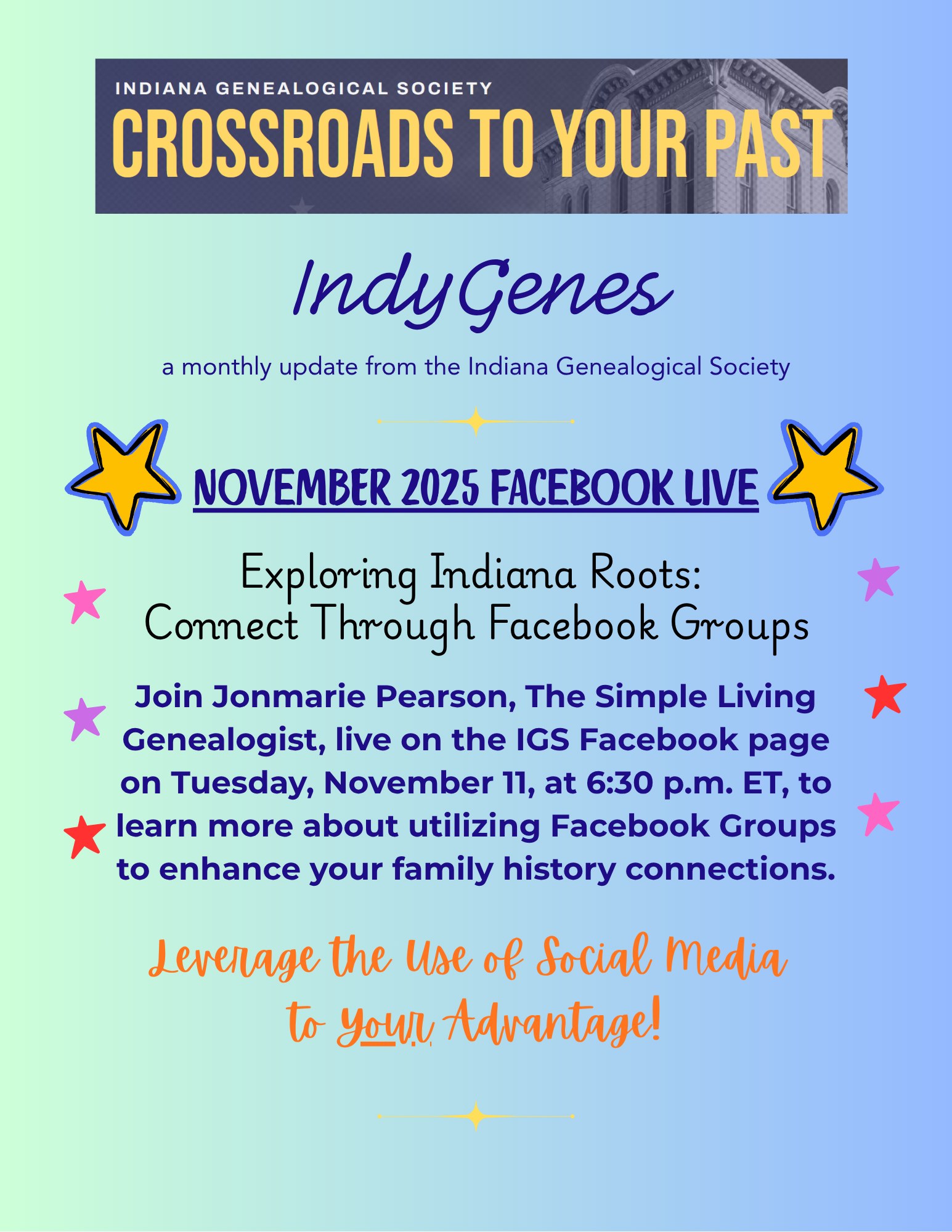 🗓 Save the dates...Upcoming... - Indiana Genealogical Society | Facebook