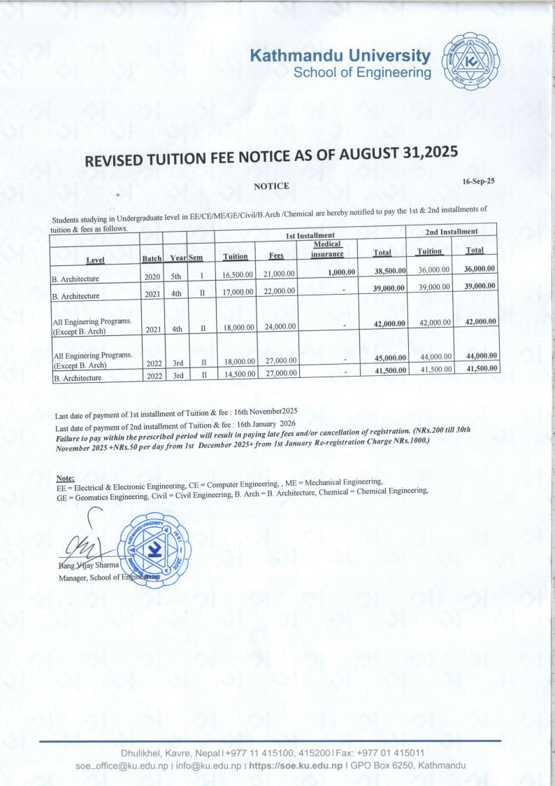 Revised Fee Payment Notice... - Kathmandu University Notifier | Facebook